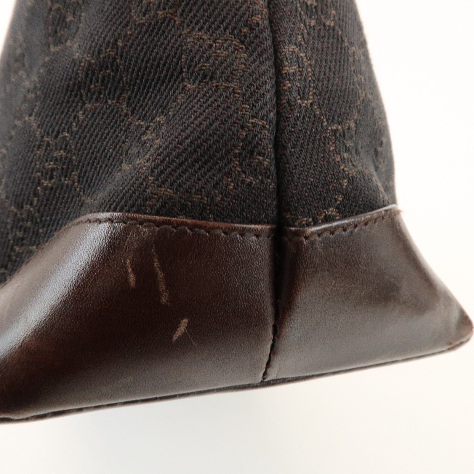 GUCCI GG Canvas Leather Tote Bag Shoulder Bag Dark Brown 34339