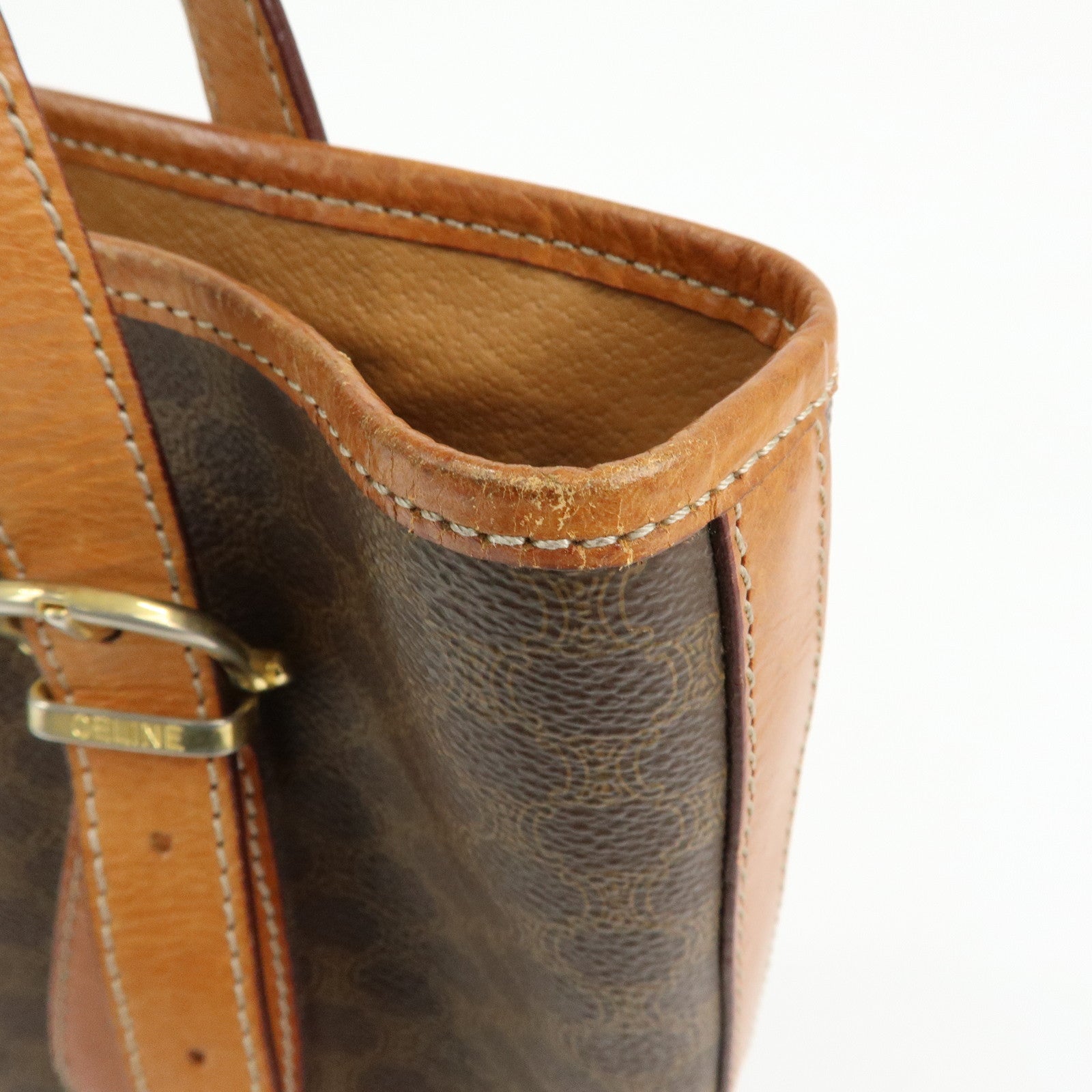 CELINE Macadam PVC Leather Tote Bag Hand Bag Shoulder Bag Brown