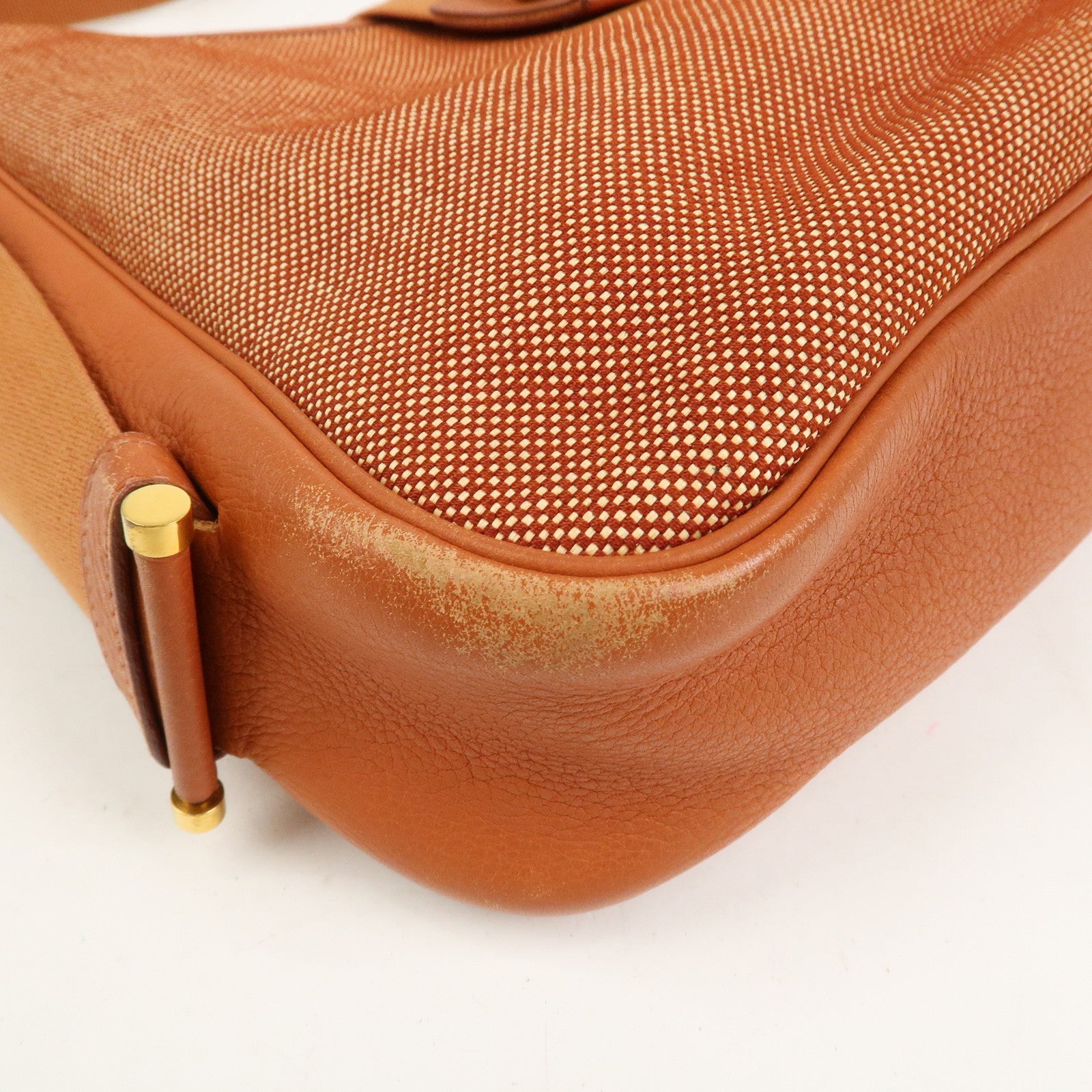 HERMES Toile Ash Leather □B Stamped Sac Shoulder Bag Brown