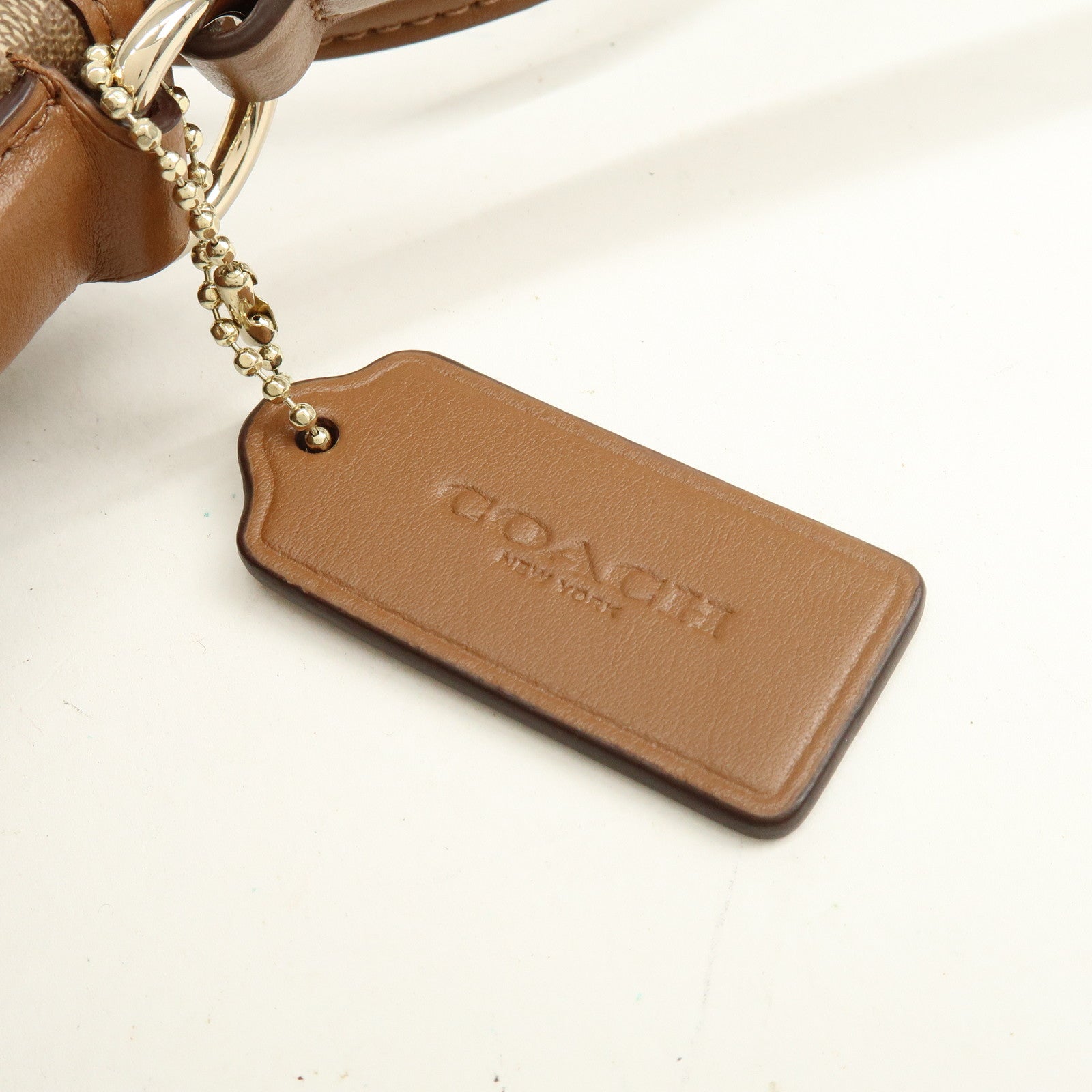 COACH Signature PVC Coated Canvas Leather Shoulder Bag Beige Brown