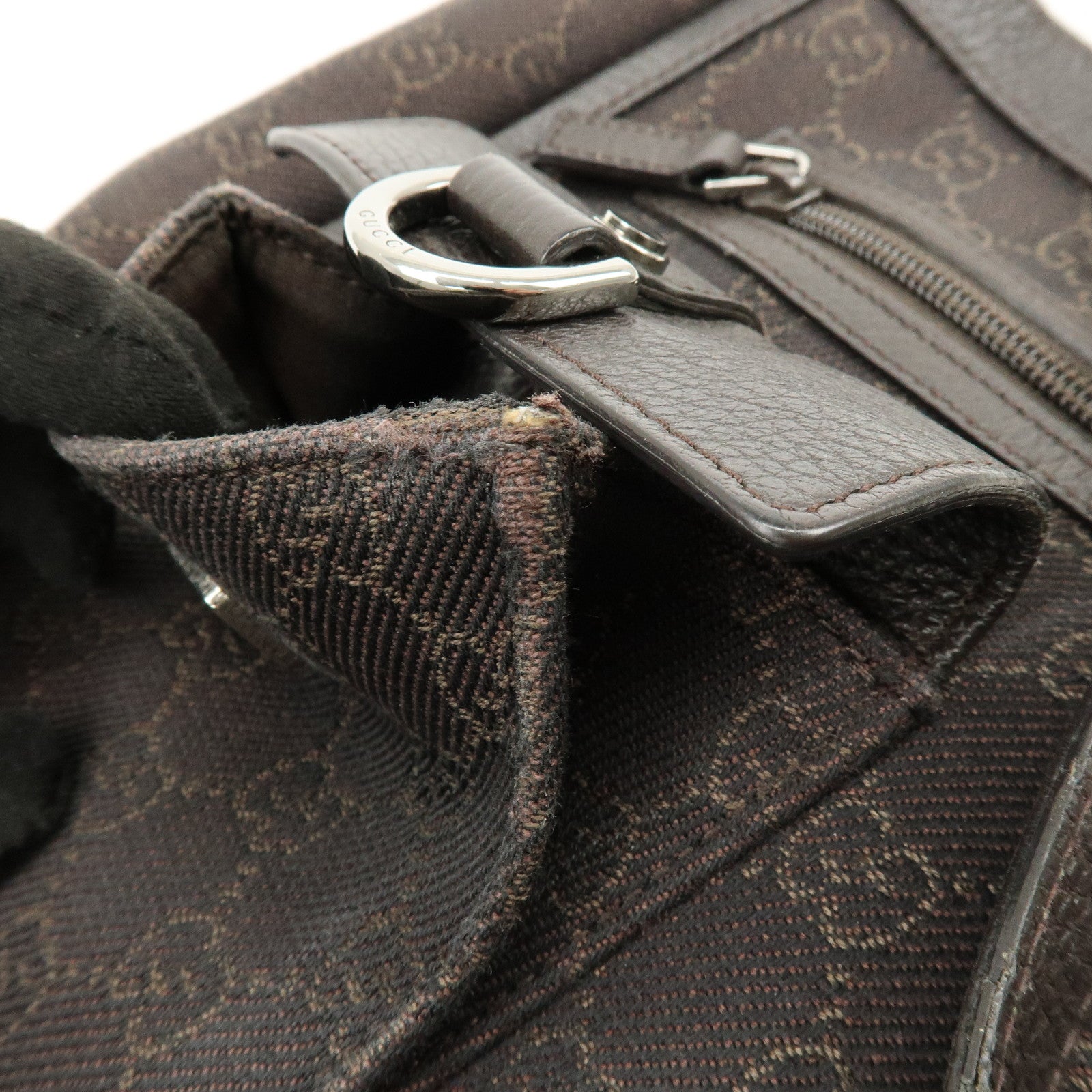 GUCCI Abbey GG Canvas Leather Tote Bag Hand Bag Brown 268639