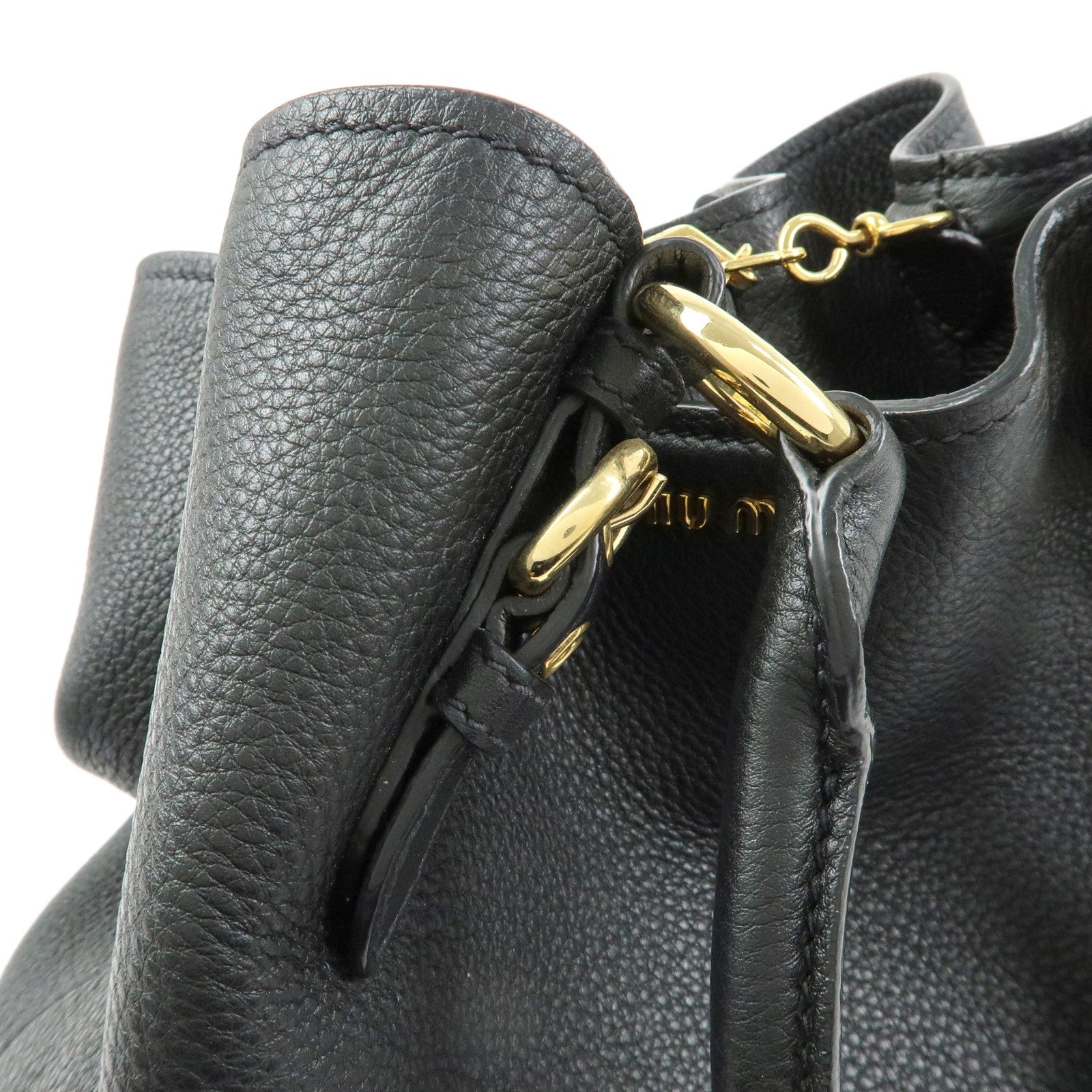 MIU MIU Madras Leather 2Way Bag Hand Bag Shoulder Bag Black 5BE886