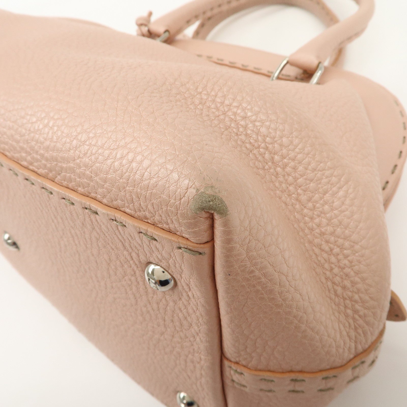 FENDI Selleria Leather Boston Bag Hand Bag Pink 8BN127 Used