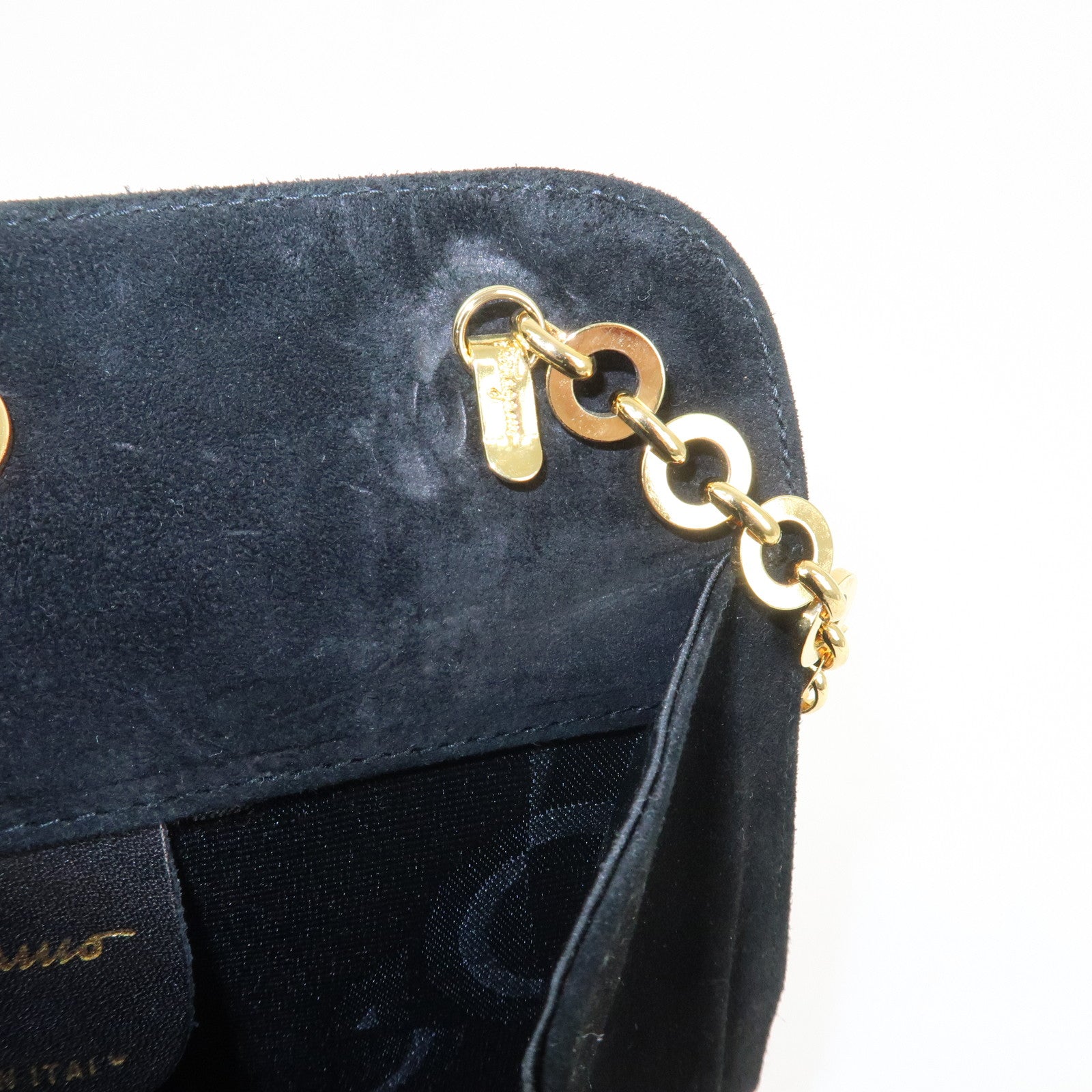 Ferragamo Gancini Suede Chain Shoulder Bag Crossbody Bag Black