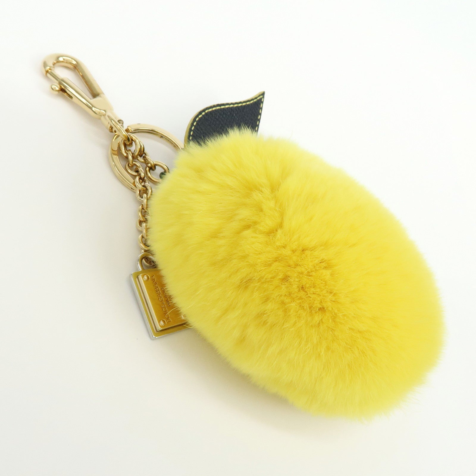 Dolce&Gabbana Lemon Motif Fur Leather Bag Charm Key Chain Yellow