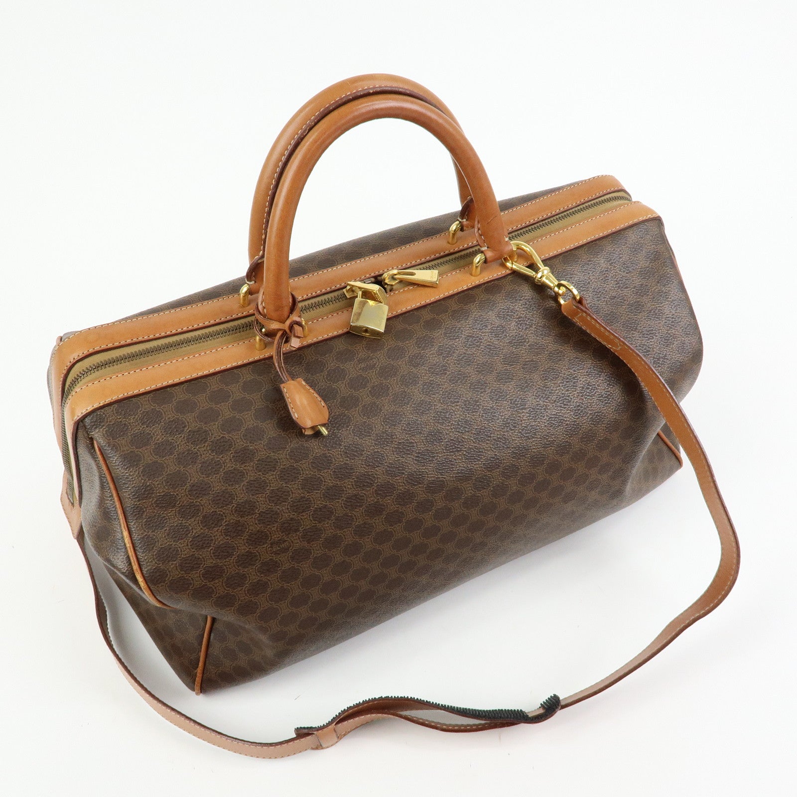 CELINE Macadam PVC Leather 2WAY Bag Boston Bag Shoulder Bag Brown