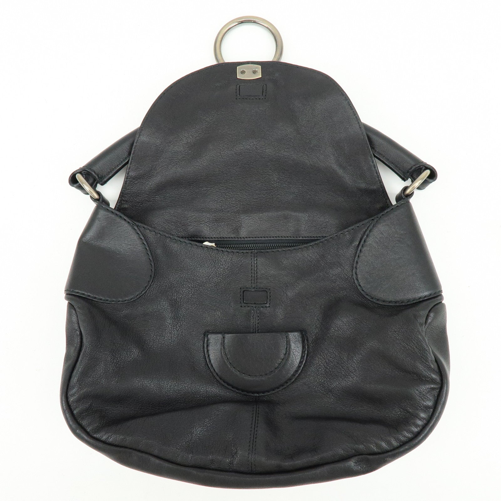 Ferragamo Gancini Leather Shoulder Bag Hand Bag Black