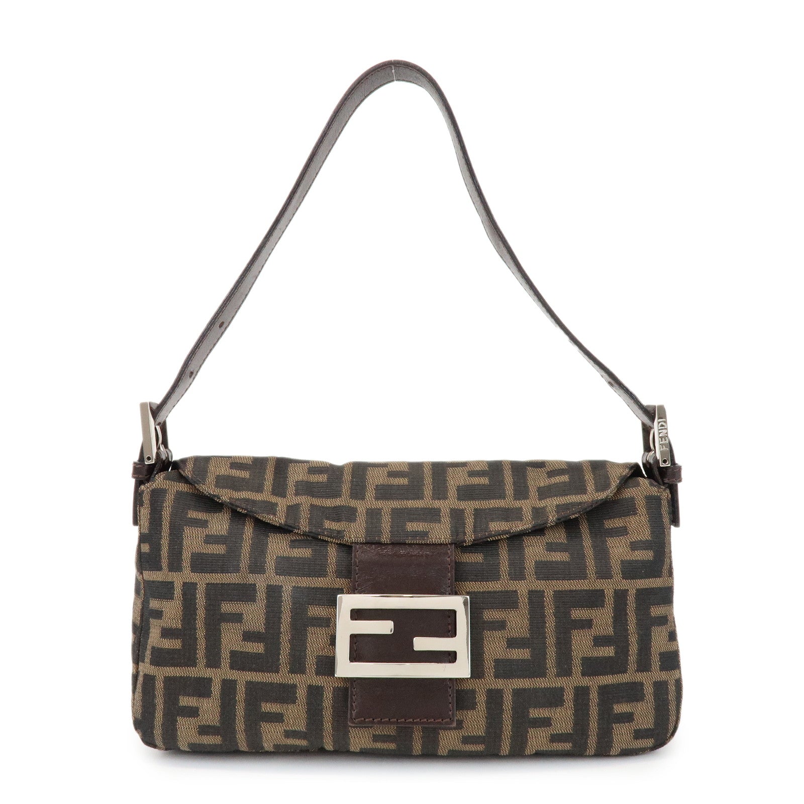 FENDI Zucca Canvas Leather Shoulder Bag Hand Bag Brown Black 26725