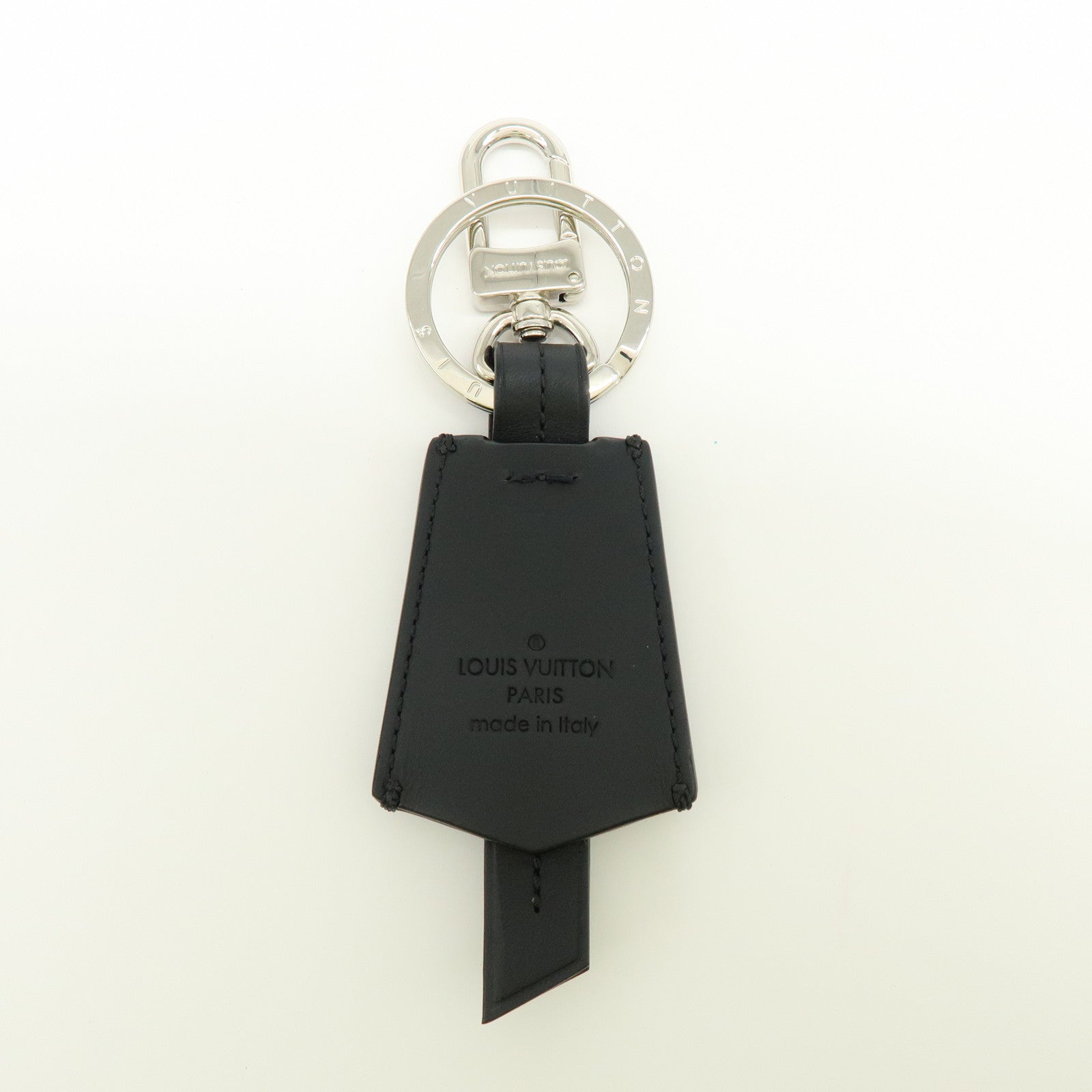 Louis Vuitton Leather Bag Charm Key Chain Black Silver M68020
