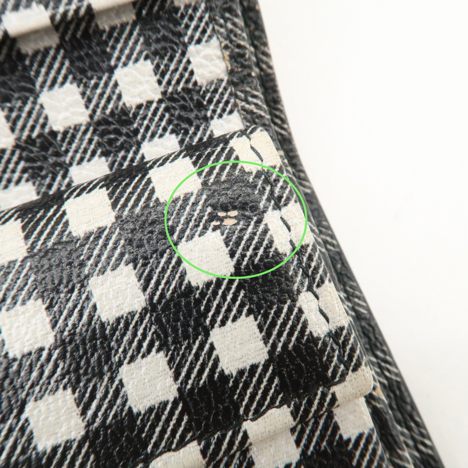 MIU MIU Plaid Leather Compact Bi-fold Wallet Black Ivory 5MV204