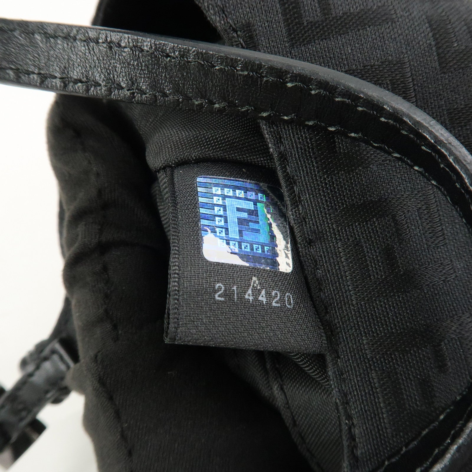 FENDI Zucchino Canvas Leather Hand Bag Shoulder Bag Black 8BR437