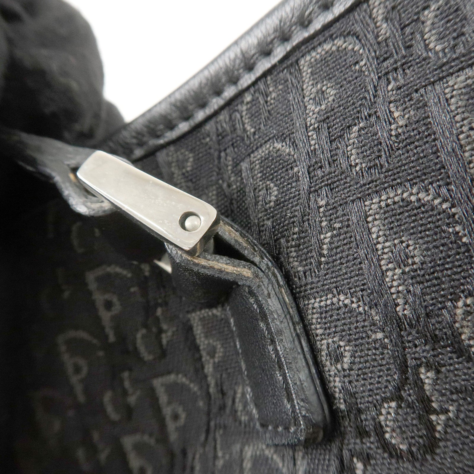 Christian Dior Trotter Leather Canvas Tote Bag Shoulder Bag Black Used