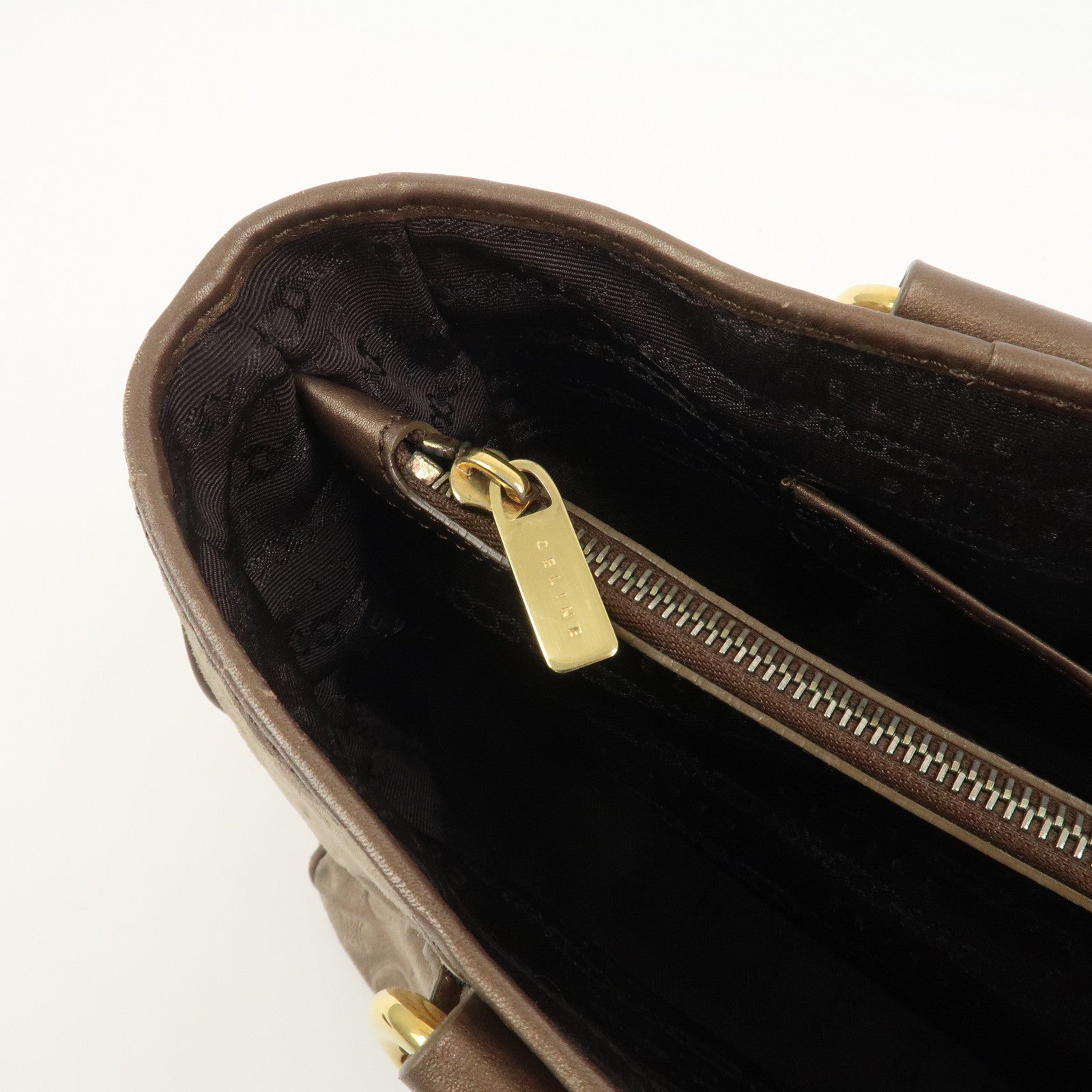 CELINE C Macadam Suede Leather Boogie Bag Hand Bag Beige Brown