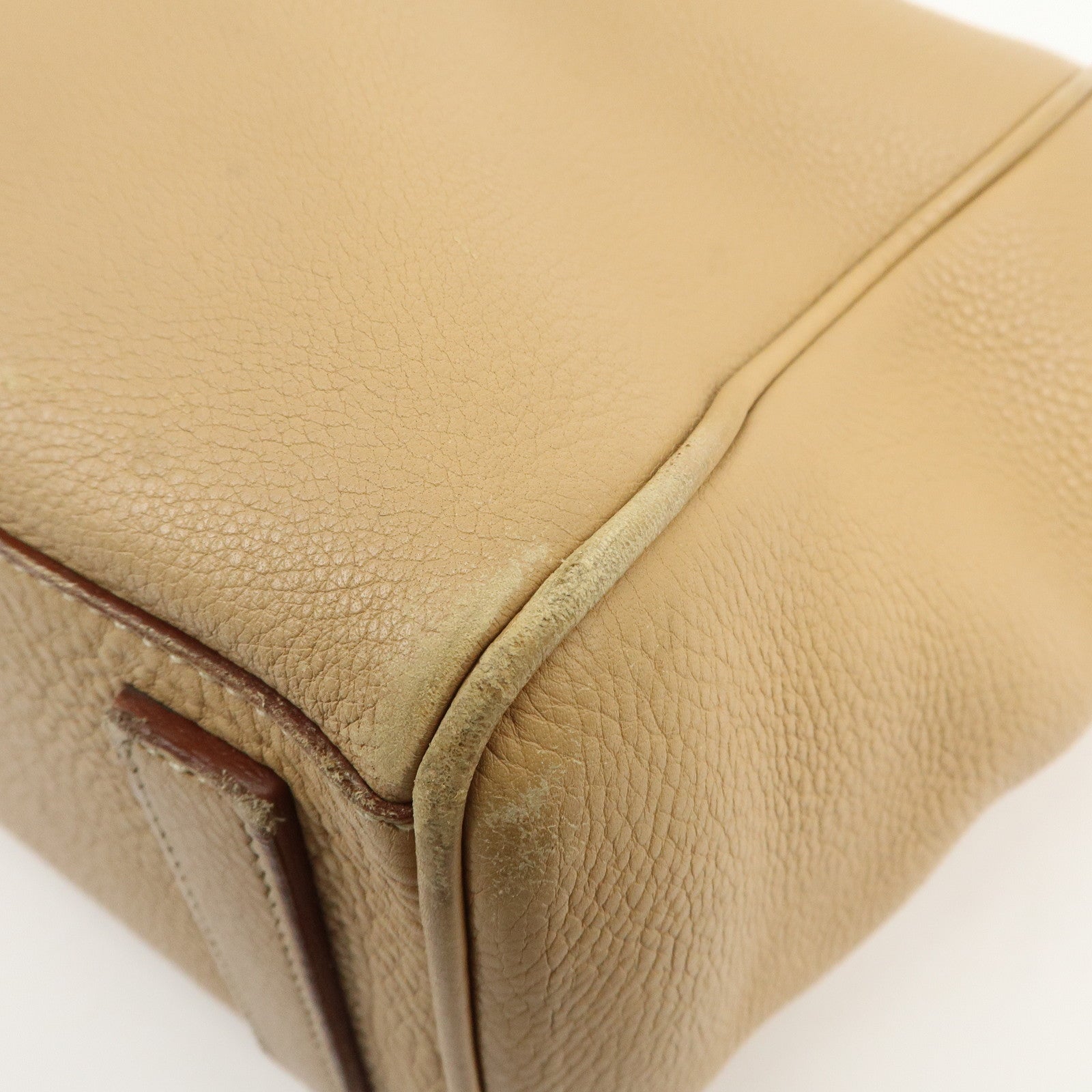 PRADA Triangle Logo Leather Shoulder Bag Hand Bag Beige