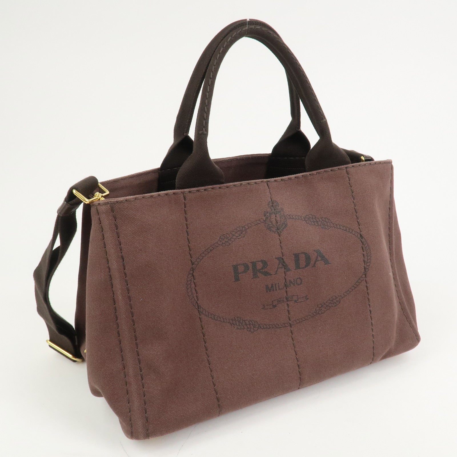 PRADA Logo Canapa 2Way Tote Bag Hand Bag Brown BN2642