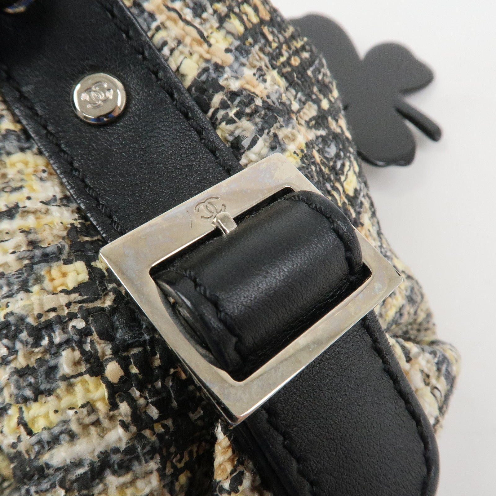 CHANEL COCO Mark Tweed Leather Shoulder Bag Black Multicolor