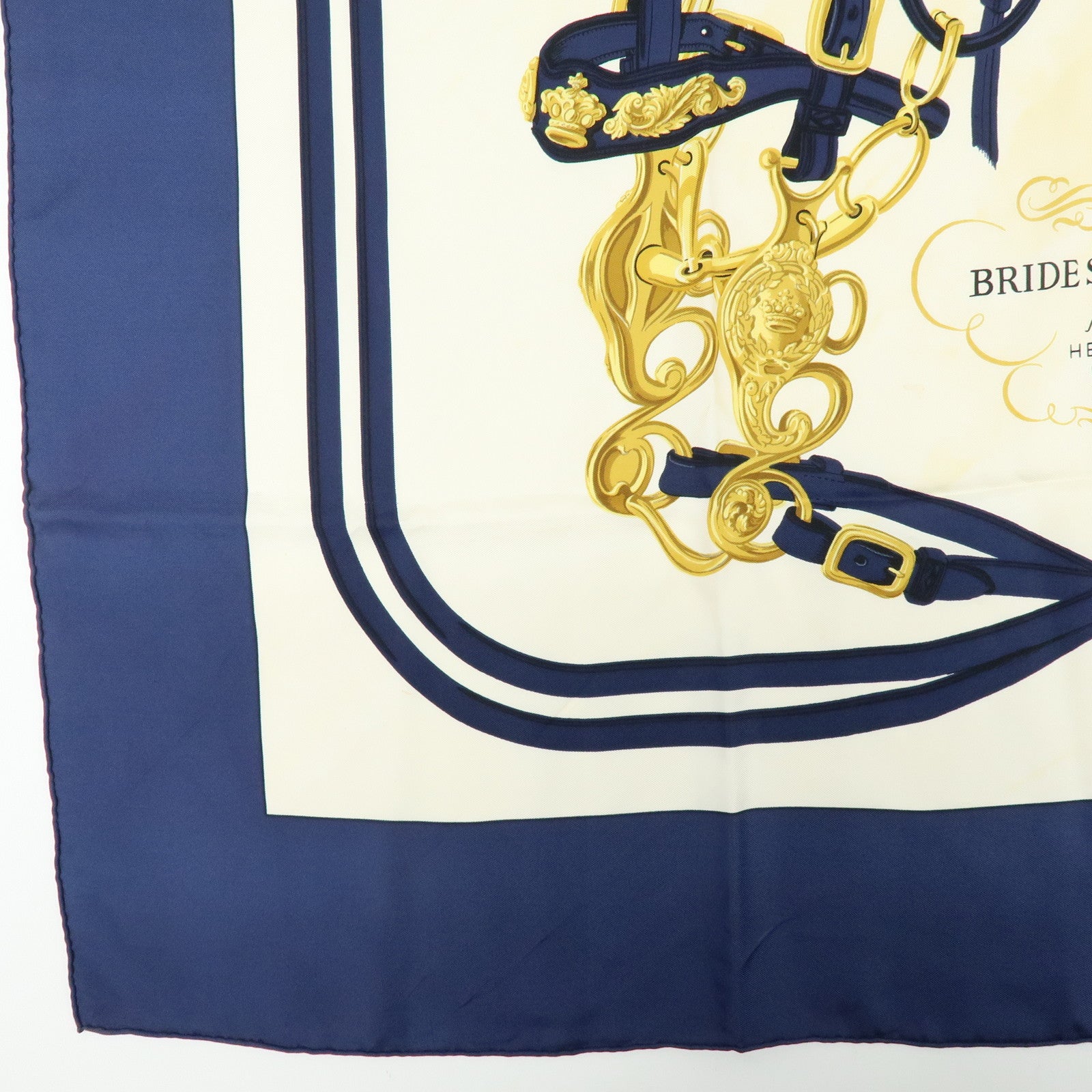 HERMES Carre 90 Set of 2 Silk 100% Scarf Navy Ivory Green Purple