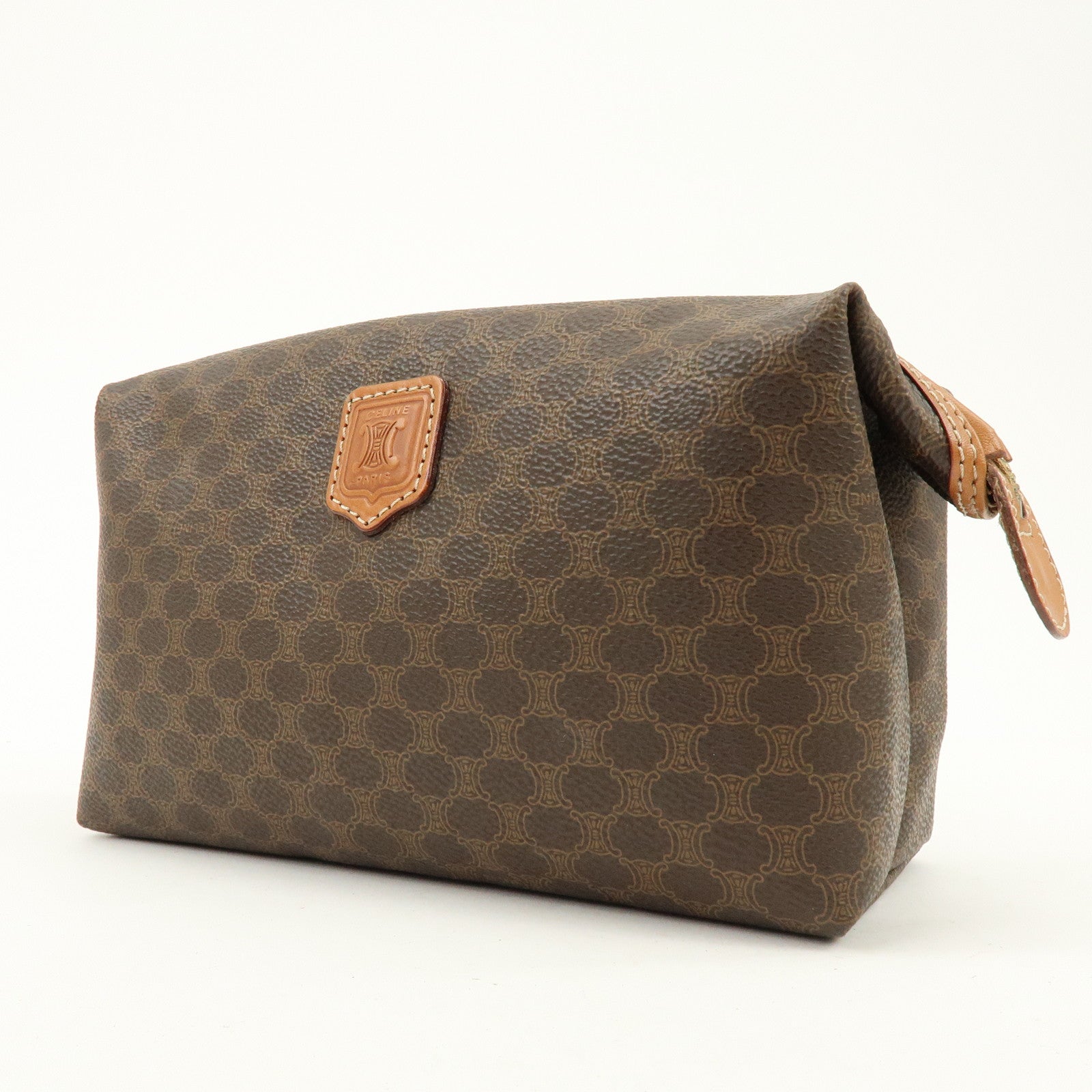 CELINE Macadam PVC Leather Pouch Cosmetic Pouch Brown