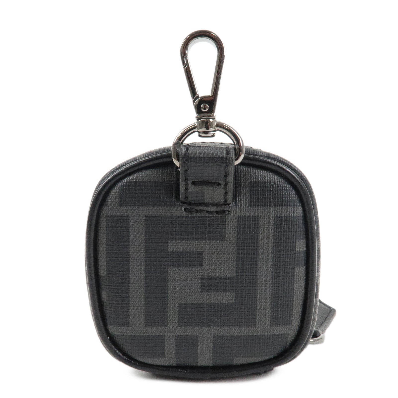 FENDI Zucca Leather PVC Airpods Case Black Gray 7AS121 Used