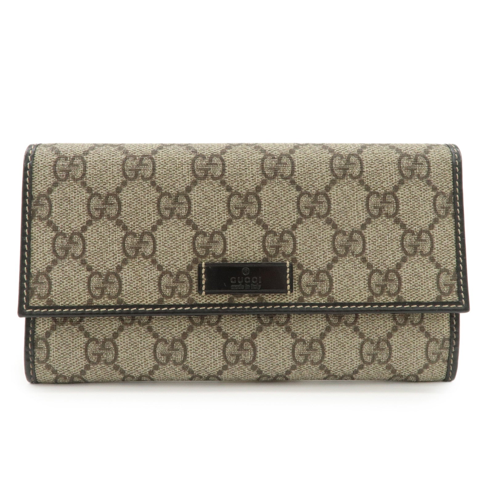 GUCCI GG Supreme Leather Flap Long Wallet Beige Brown 203573