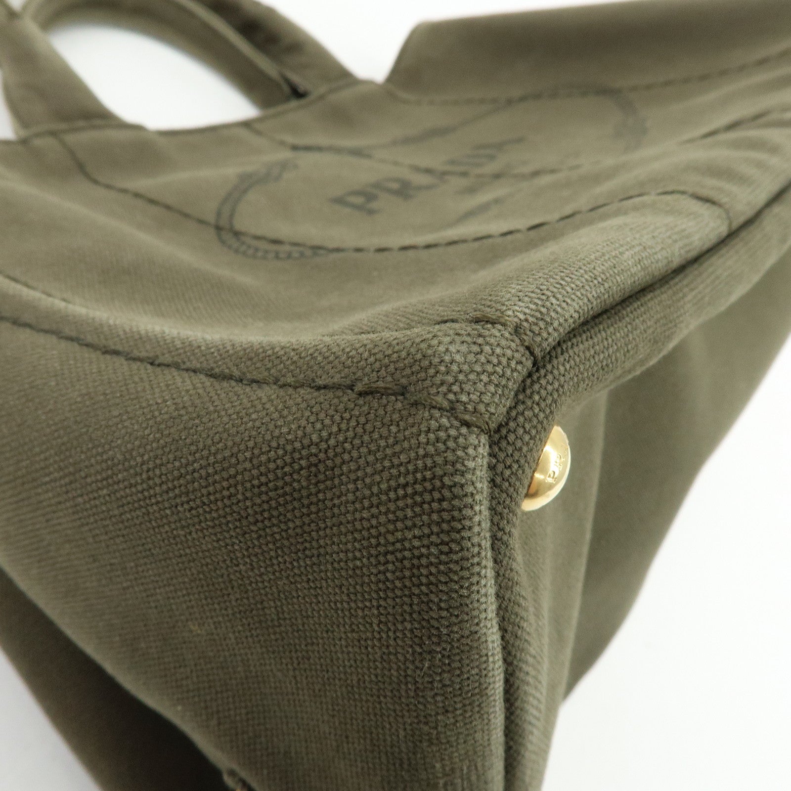 PRADA Logo Canapa Canvas Tote Bag Hand Bag Khaki 1BG642