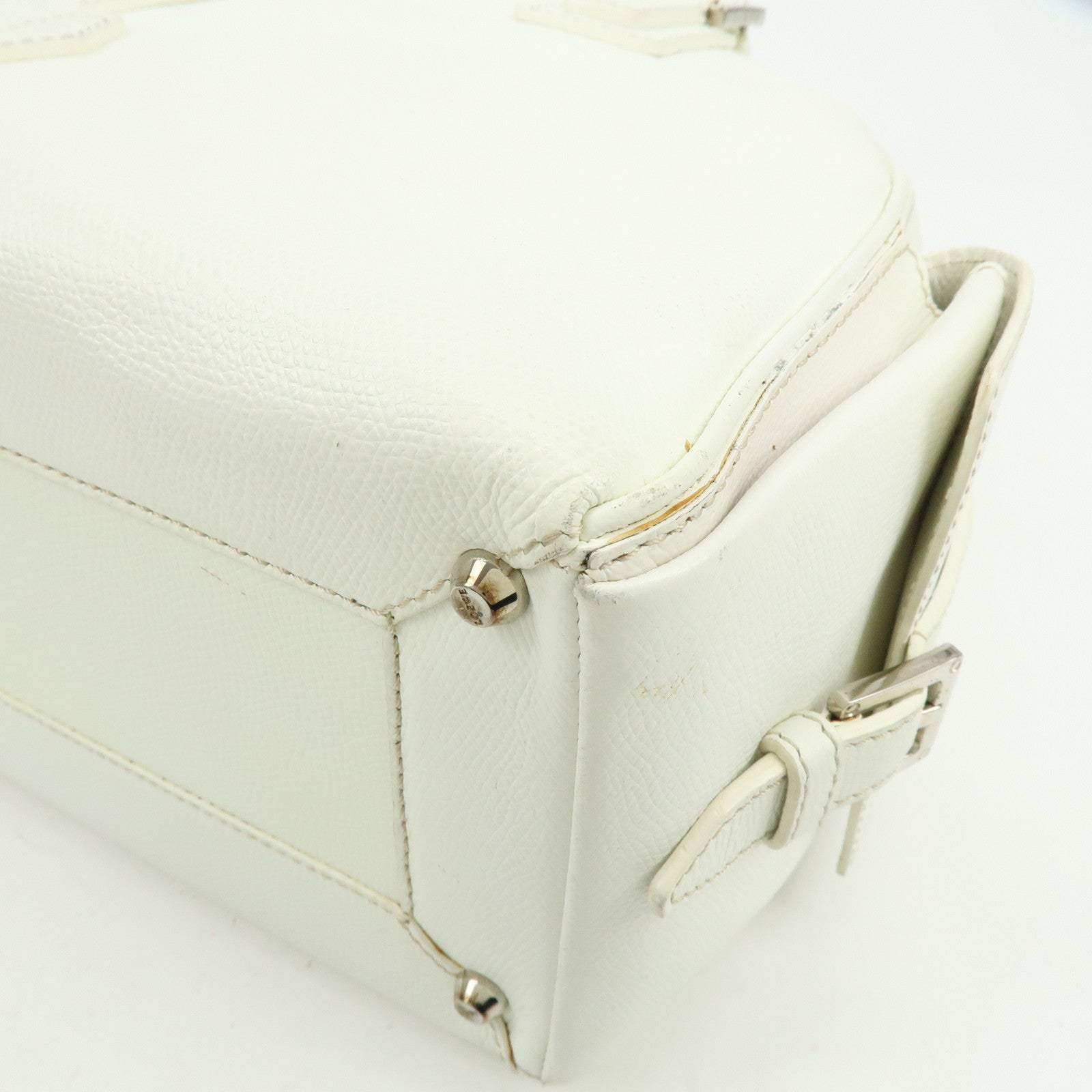 LOEWE Logo Side Pocket Leather Boston Bag Hand Bag White