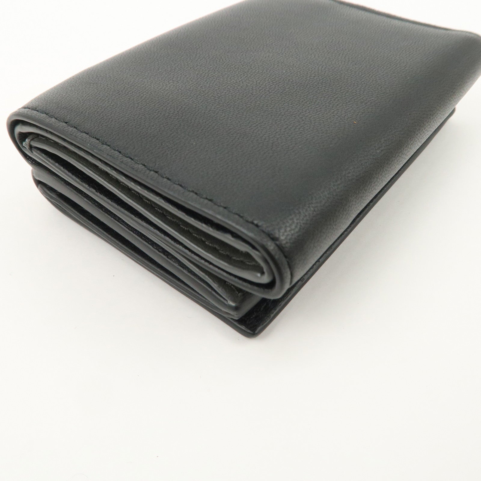 Bottega Veneta  Intrecciato Leather Tri-fold Compact Wallet Black