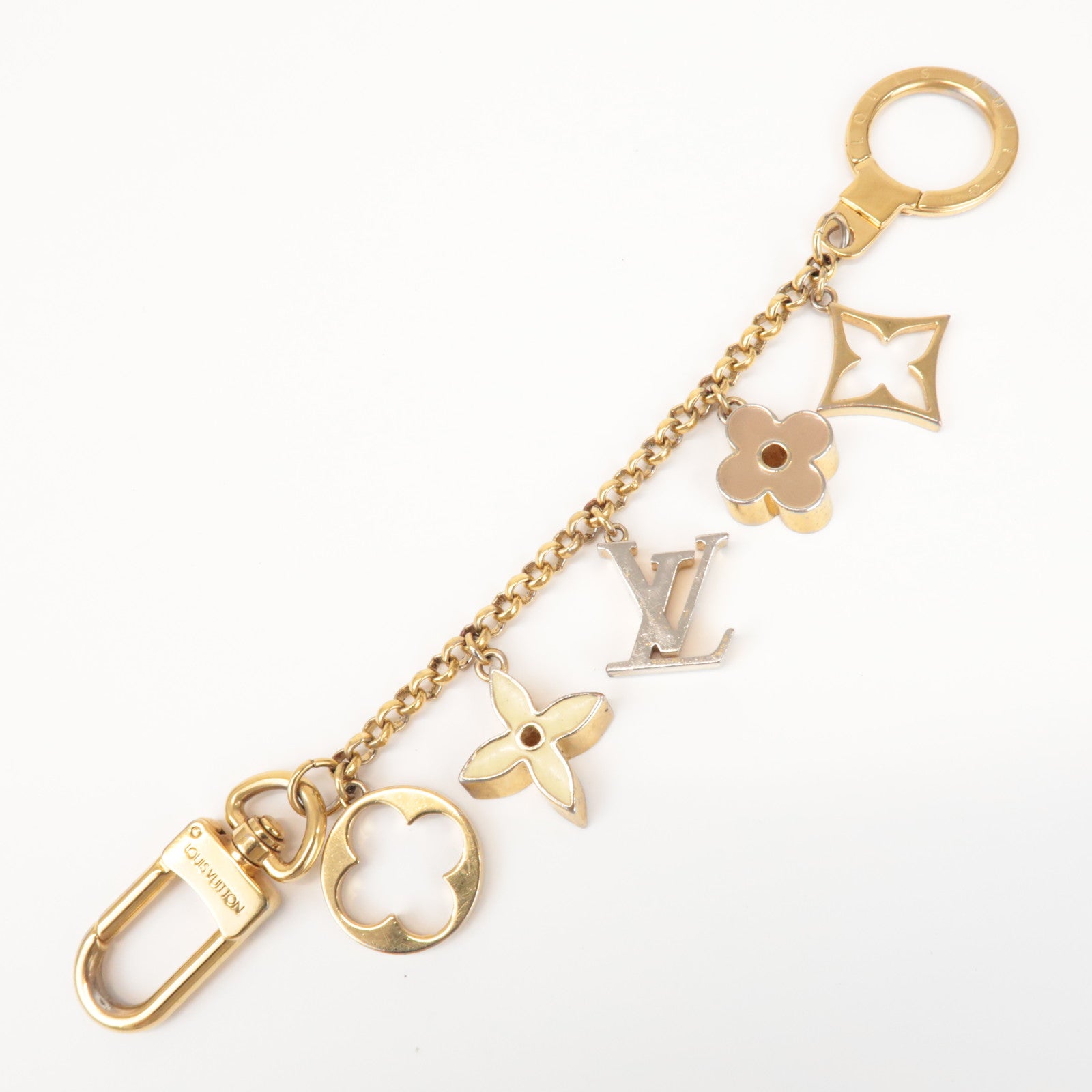 Louis Vuitton Fleur de Monogram Bag Charm Key Chain Gold M65111