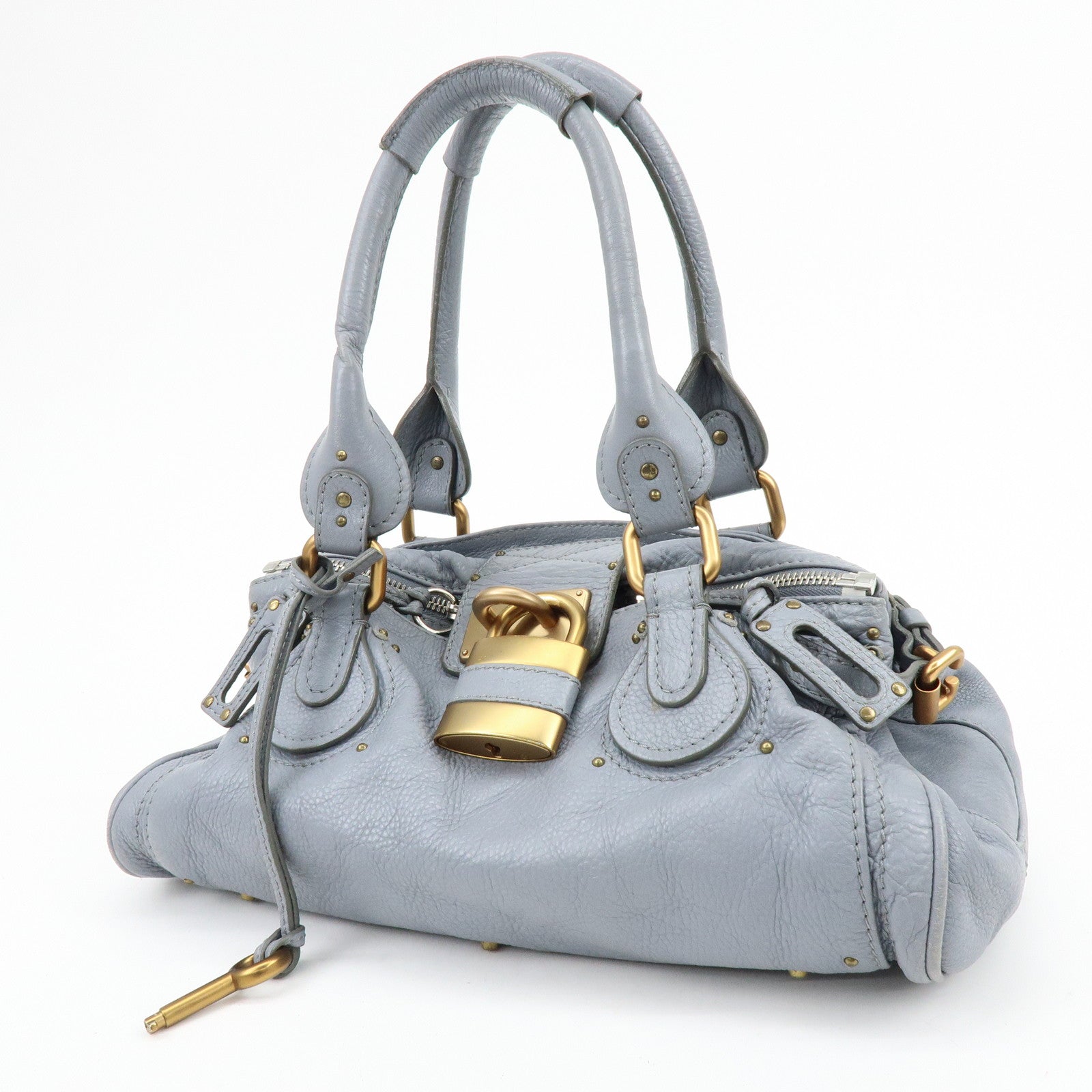 Chloe Paddington Leather Hand Bag Shoulder Bag Boston Bag Gray