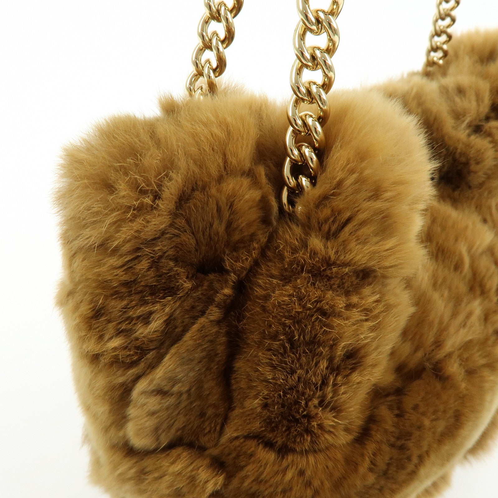 CHANEL COCO Mark Fur Lamb Skin Chain Shoulder Bag Brown