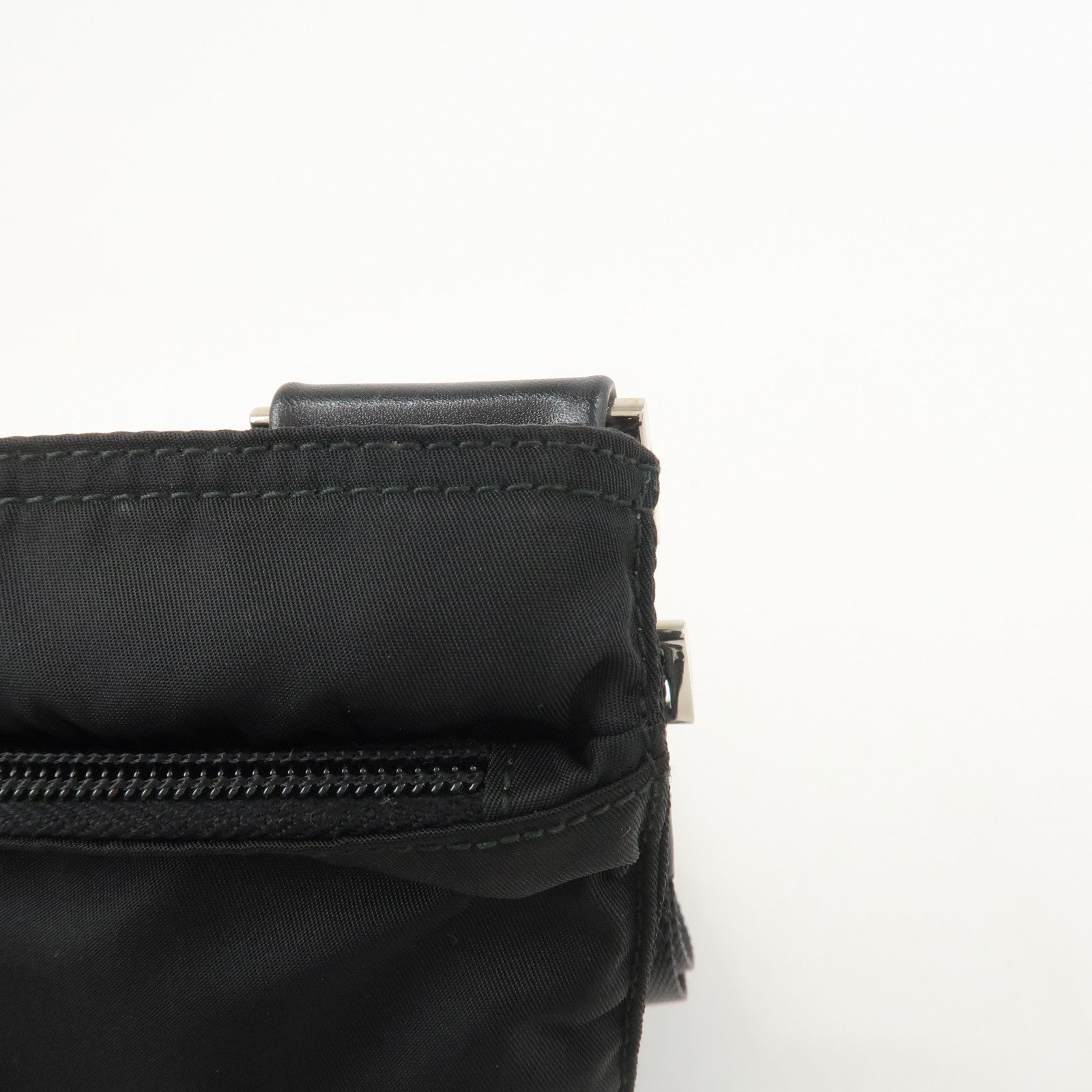 PRADA Triangle Logo Nylon Leather Shoulder Bag Crossbody Bag Black