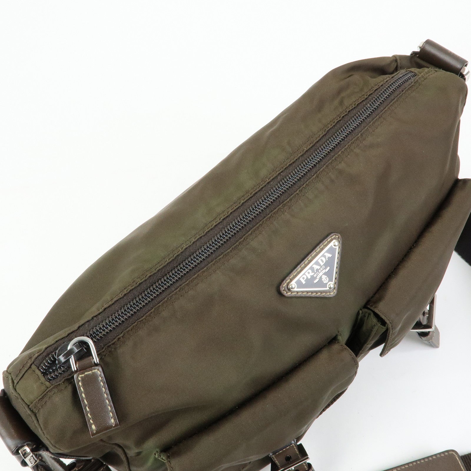 PRADA Tessuto Triangle Logo Shoulder Bag Crossbody Bag TST Khaki