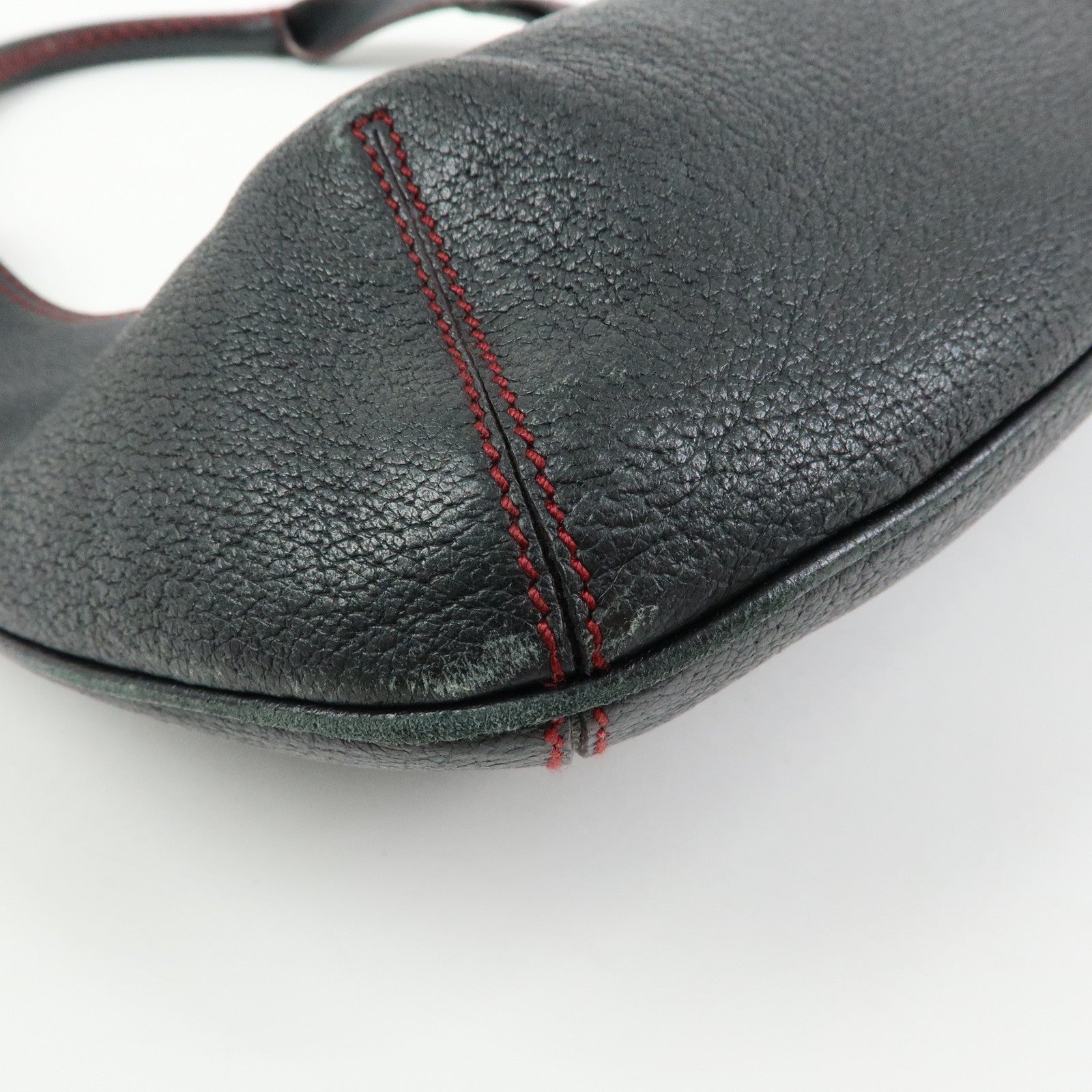 Ferragamo Leather Red Stich Shoulder Bag Hand Bag Black