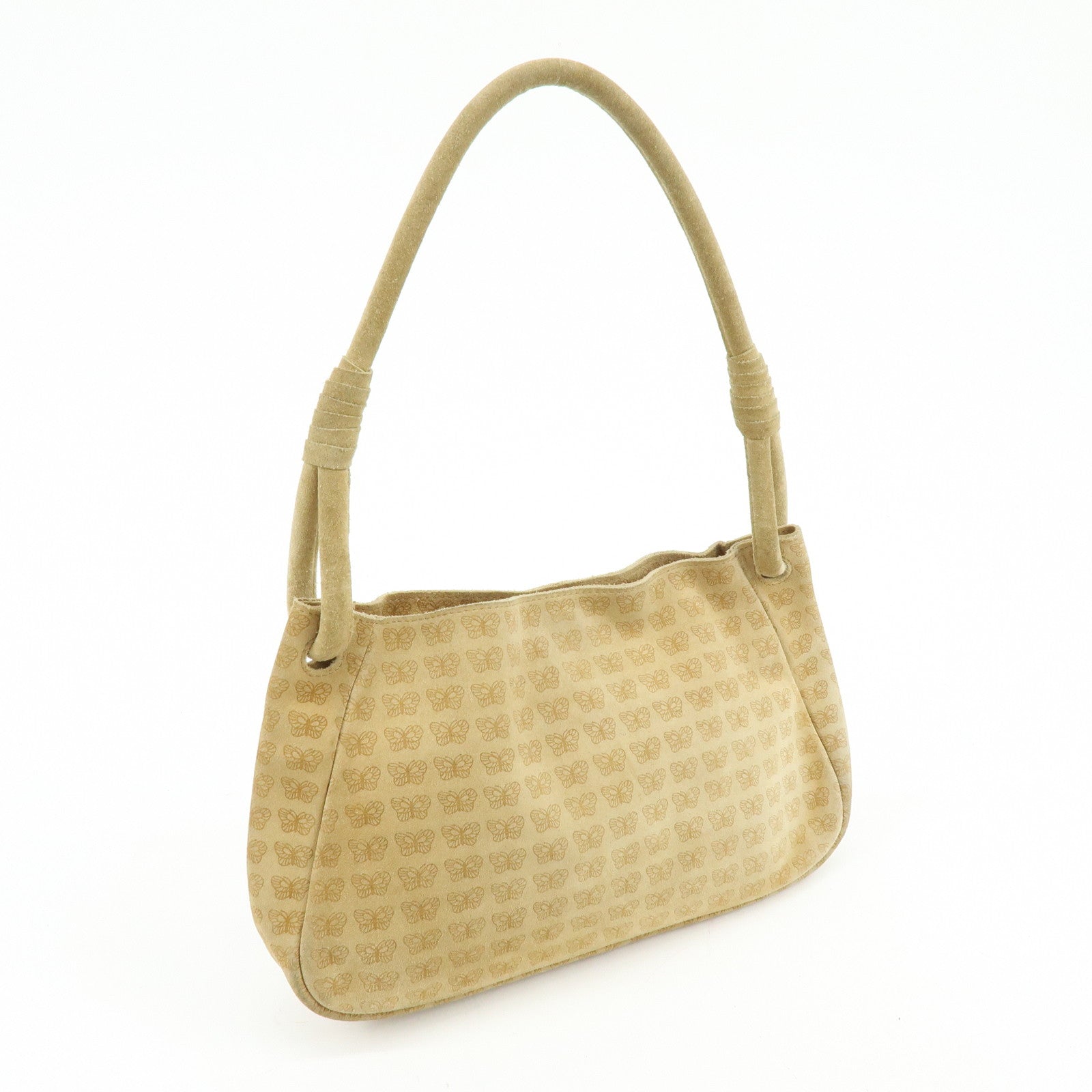 BOTTEGA VENETA Suede Butterfly Shoulder Bag Hand Bag Beige