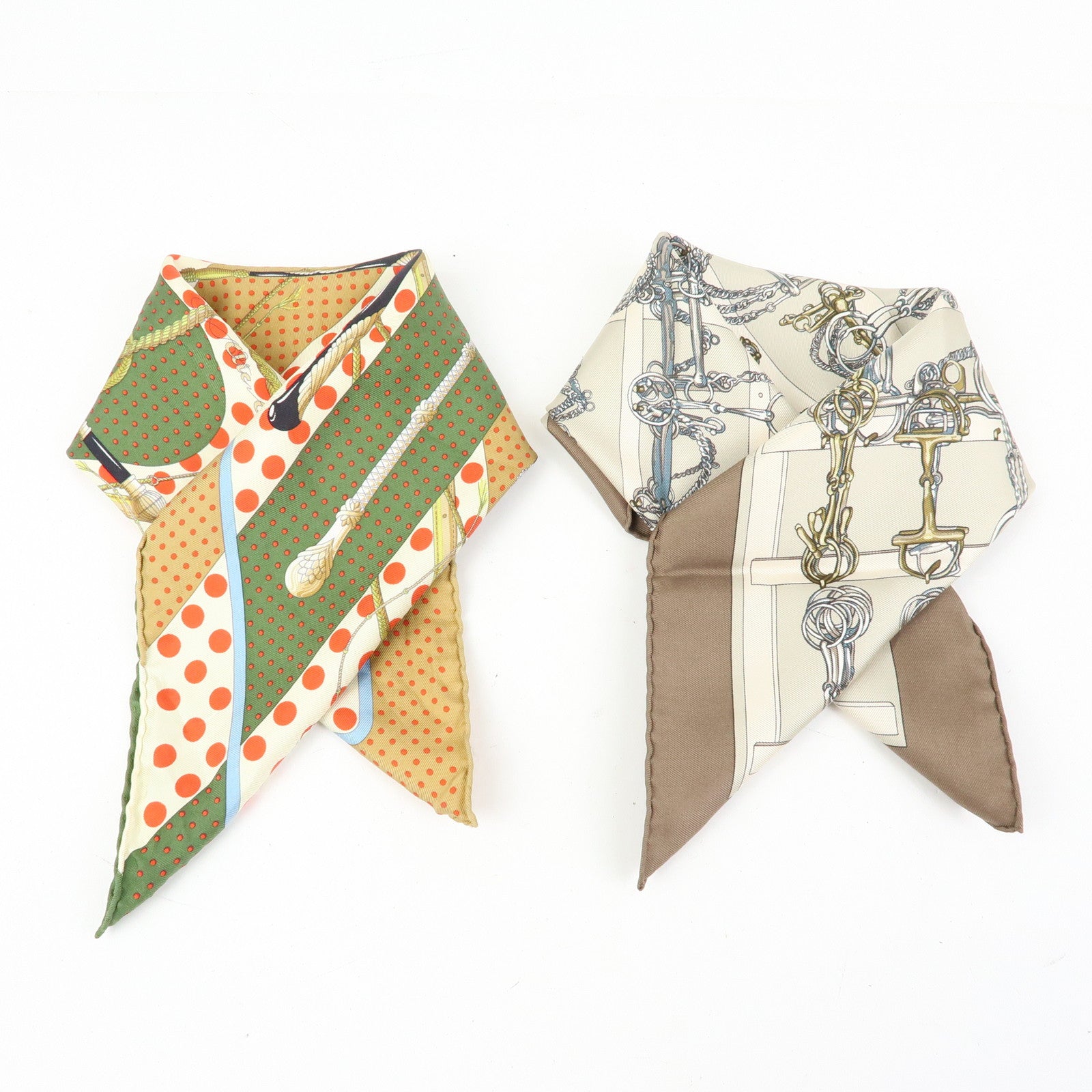 HERMES Petit Carre42 Set of 2 Silk 100% Scarf Clic Clac MORS＆FILETS