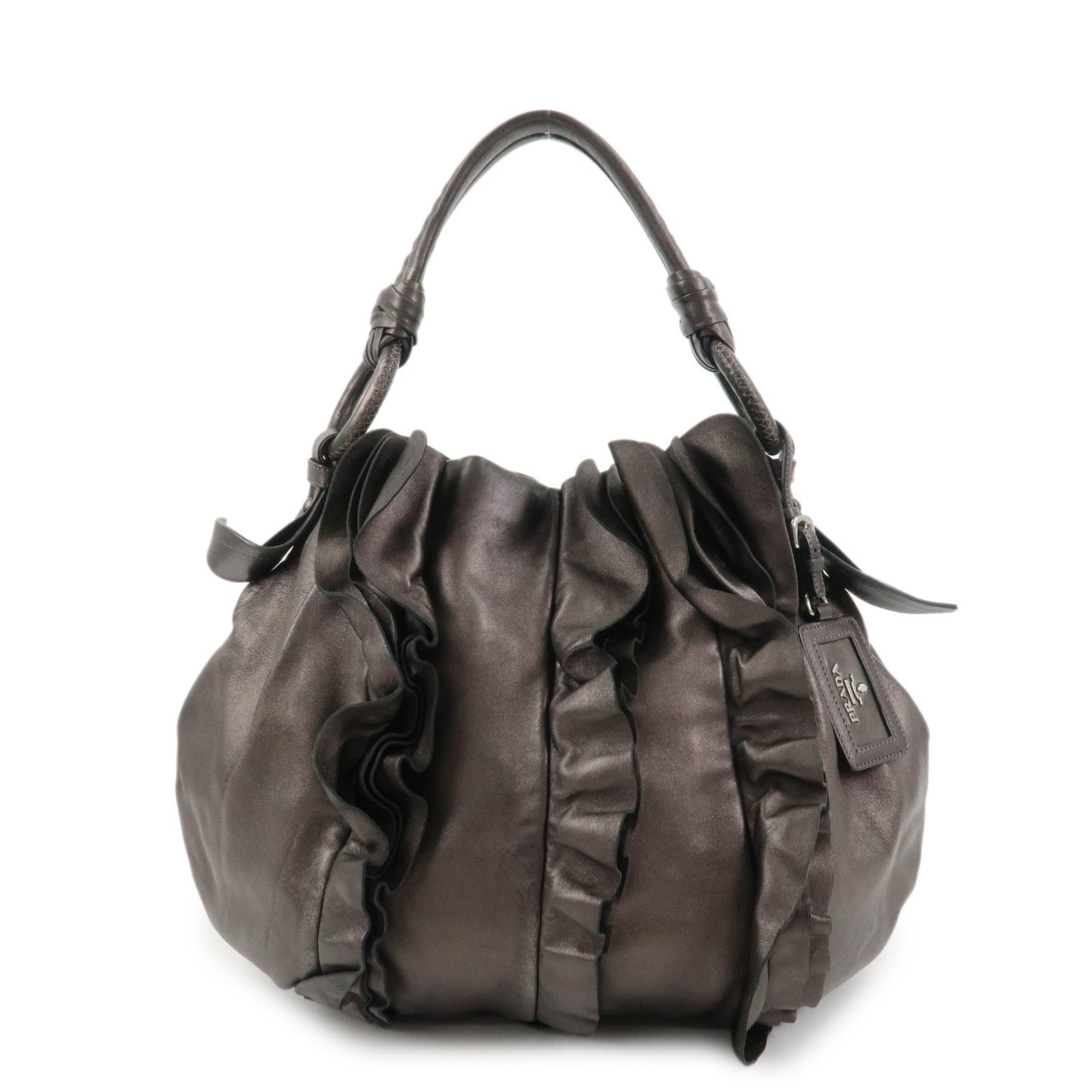 PRADA Logo Nappa Leather Shoulder Bag Hand Bag Bronze BR3993