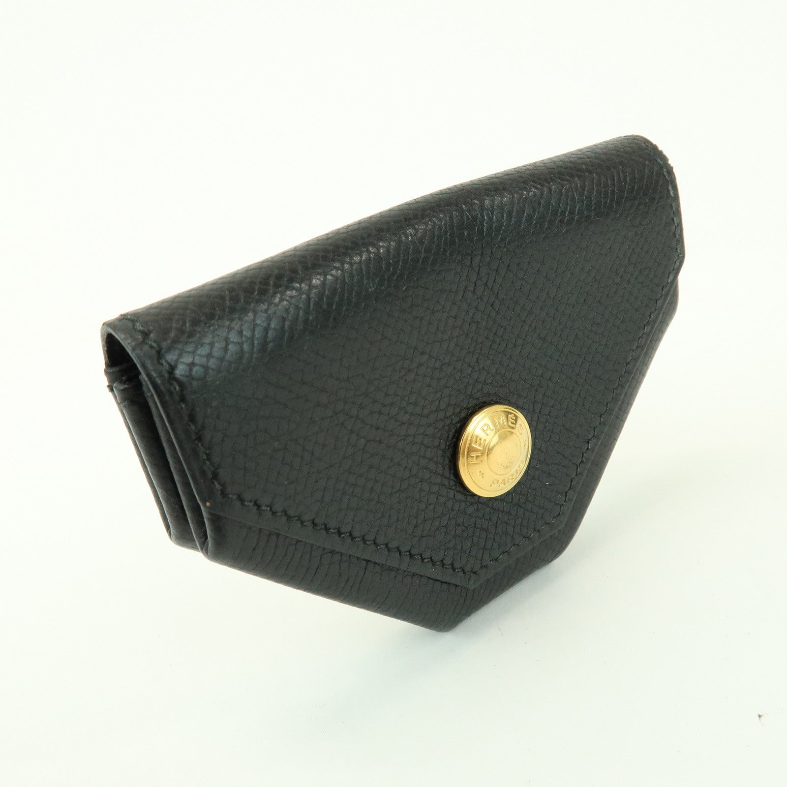 HERMES Logo Chevrelle Coin Case Coin Purse 〇S Stamped Black