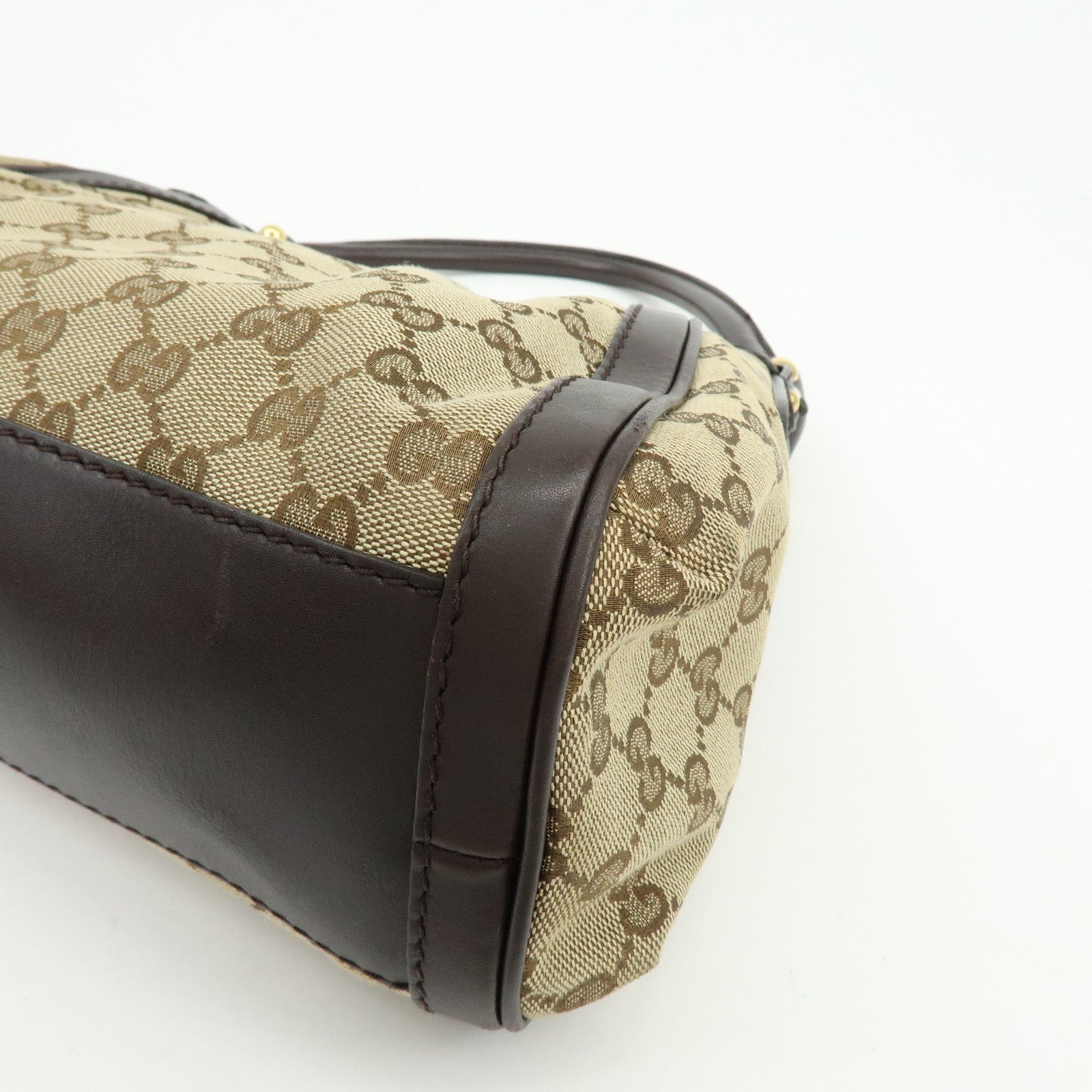 GUCCI Interlocking G Canvas Leather Shoulder Bag Beige 282298
