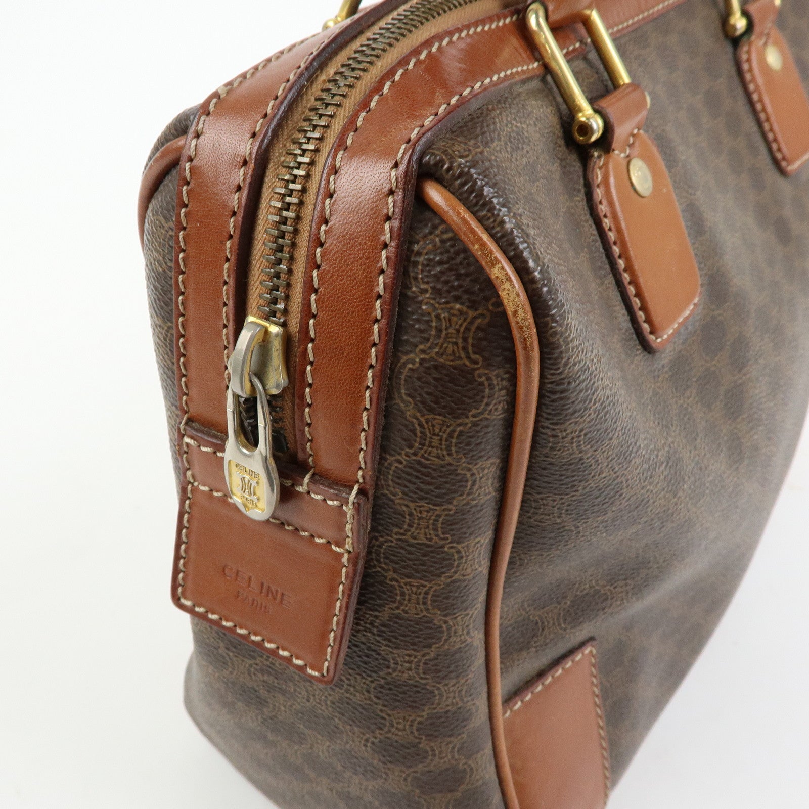 CELINE Macadam PVC Leather Hand Bag Boston Bag Brown