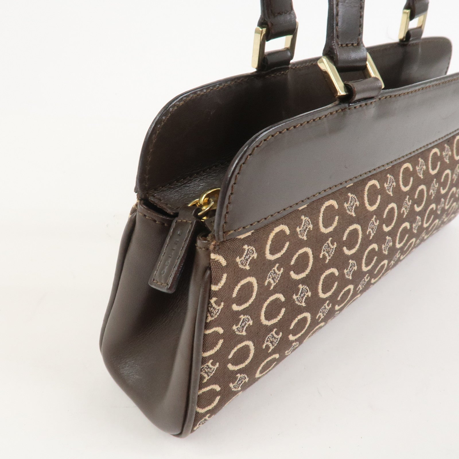 CELINE C Macadam Canvas Leather Hand Bag Brown