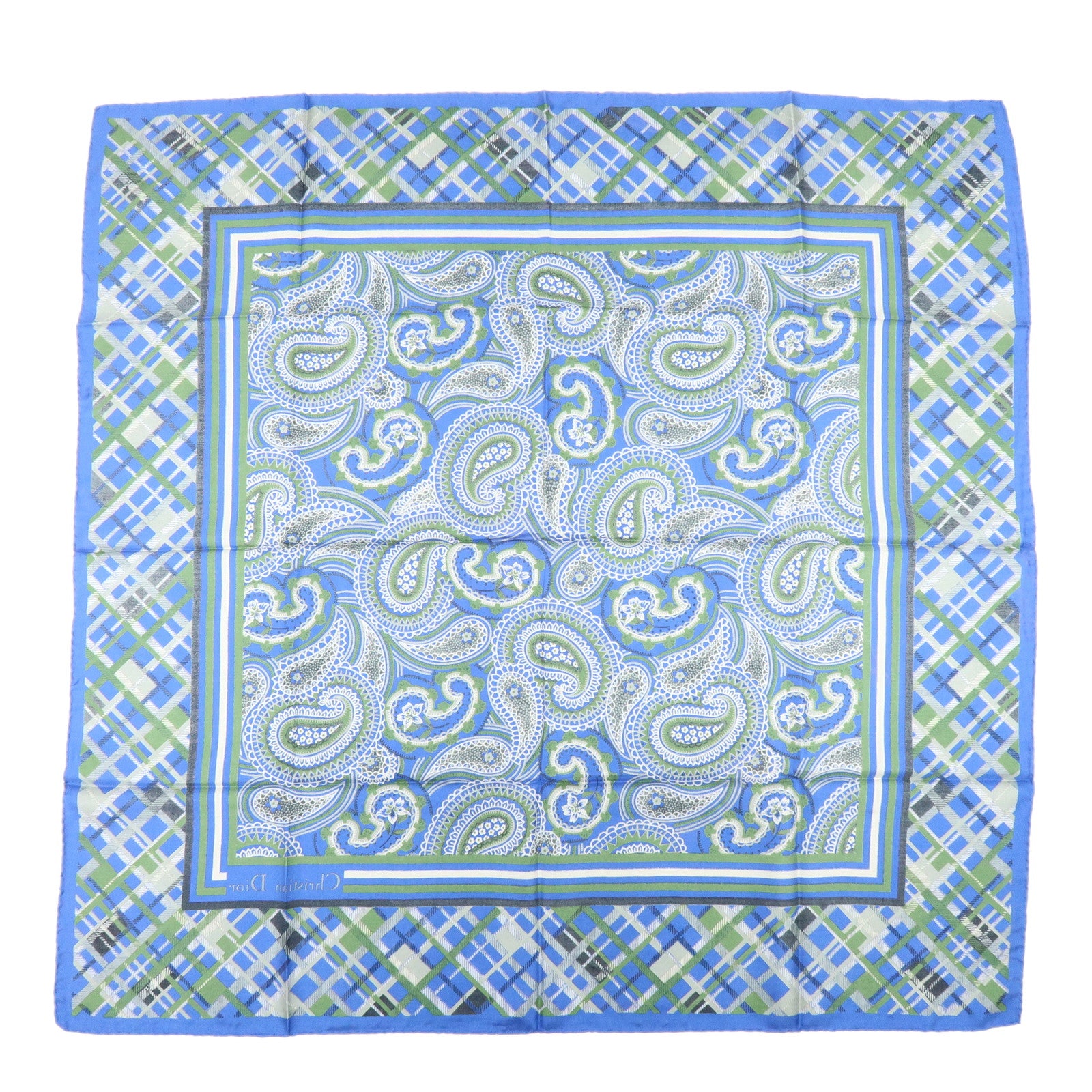 Christian Dior Silk 100% Scarf Paisley Blue Green