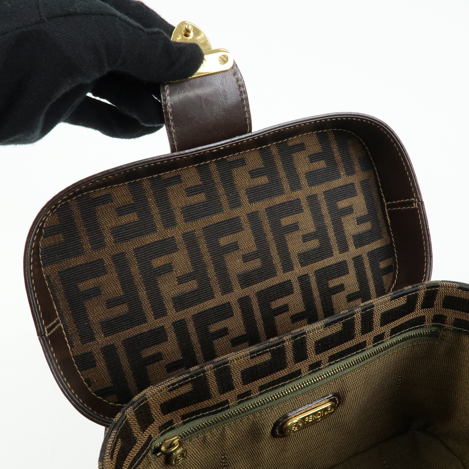 FENDI Zucca Canvas Leather 2Way Bag Hand Bag Shoulder Bag 914931