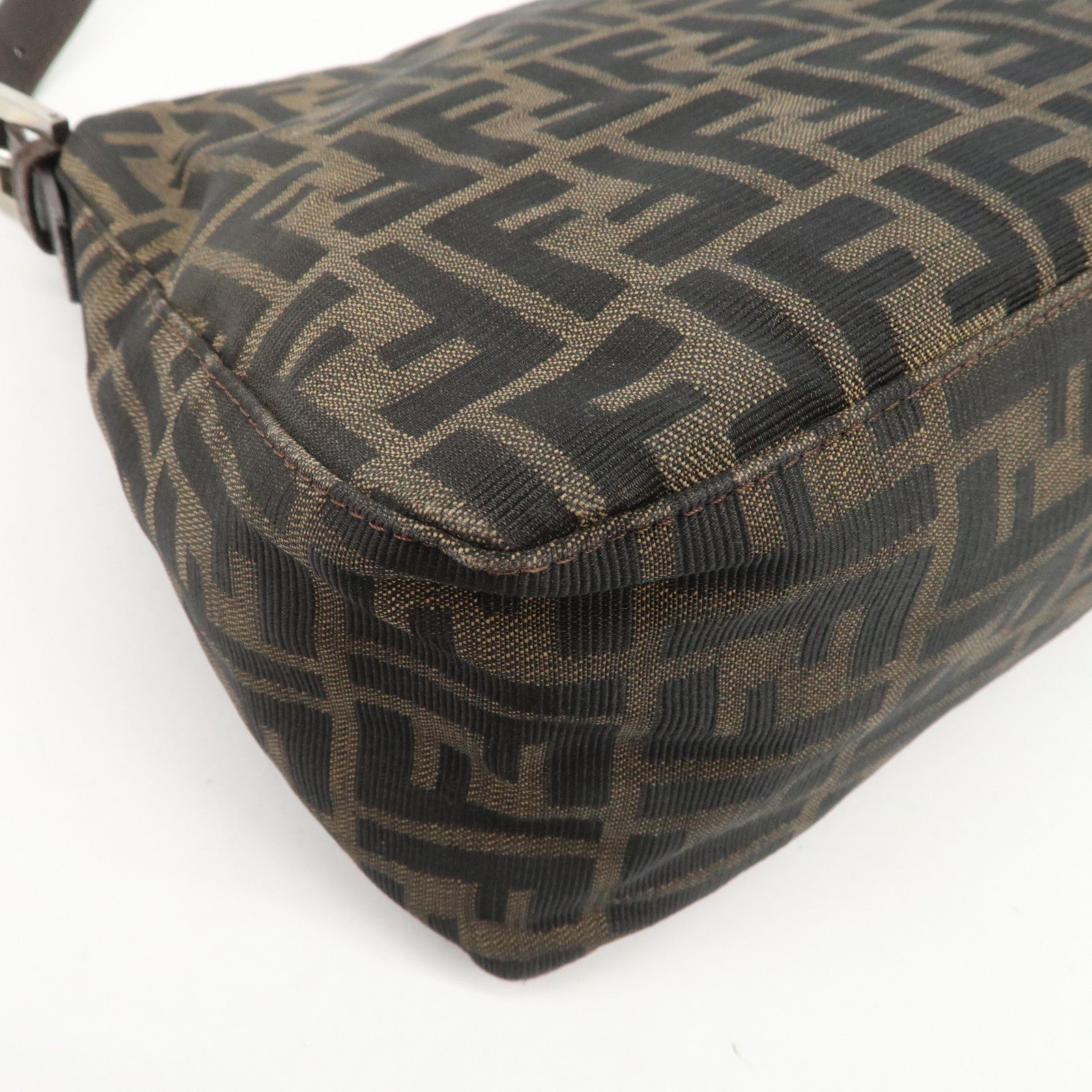 FENDI Mamma Baguette Zucca Canvas Leather Shoulder Bag Brown 26325