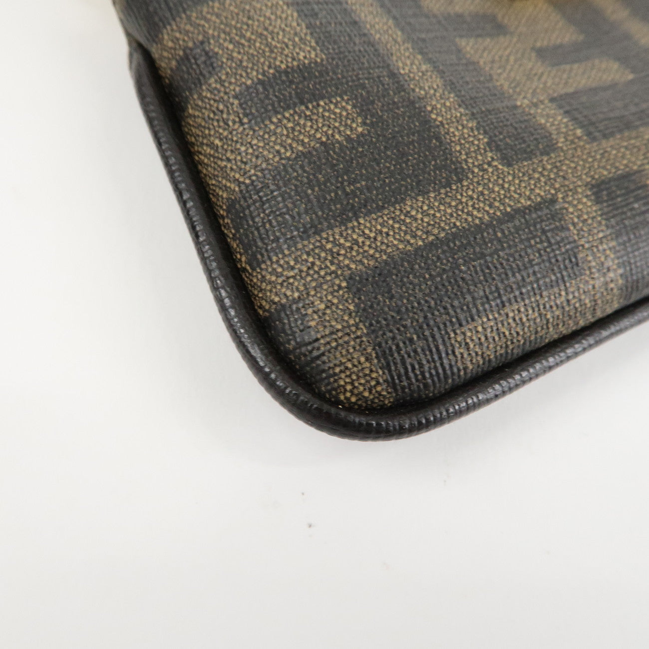 FENDI Zucca Leather PVC Coin Case Key Chain Black Brown 8AP005 Used