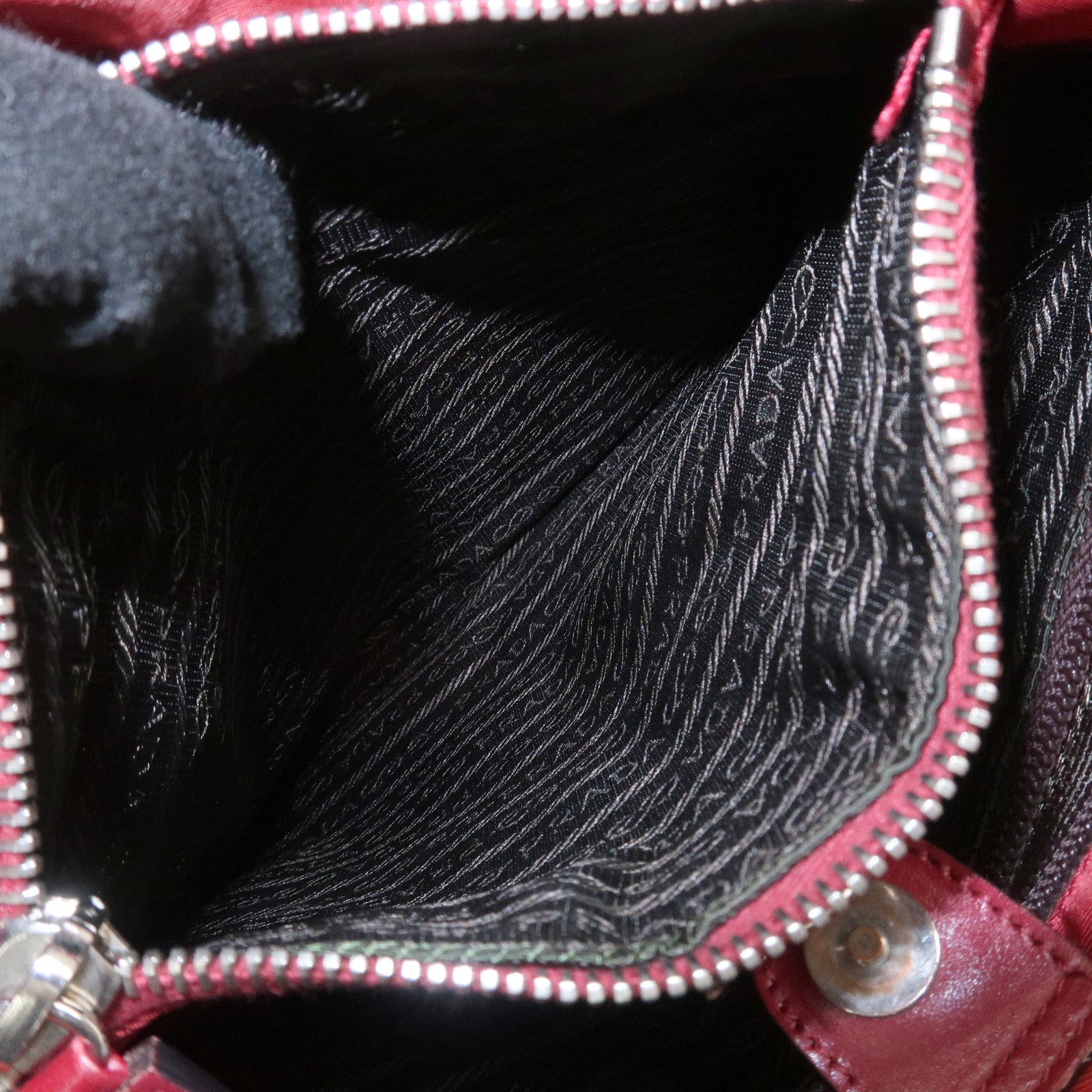 PRADA Triangle Logo Nylon Leather Tote Bag Shoulder Bag Red