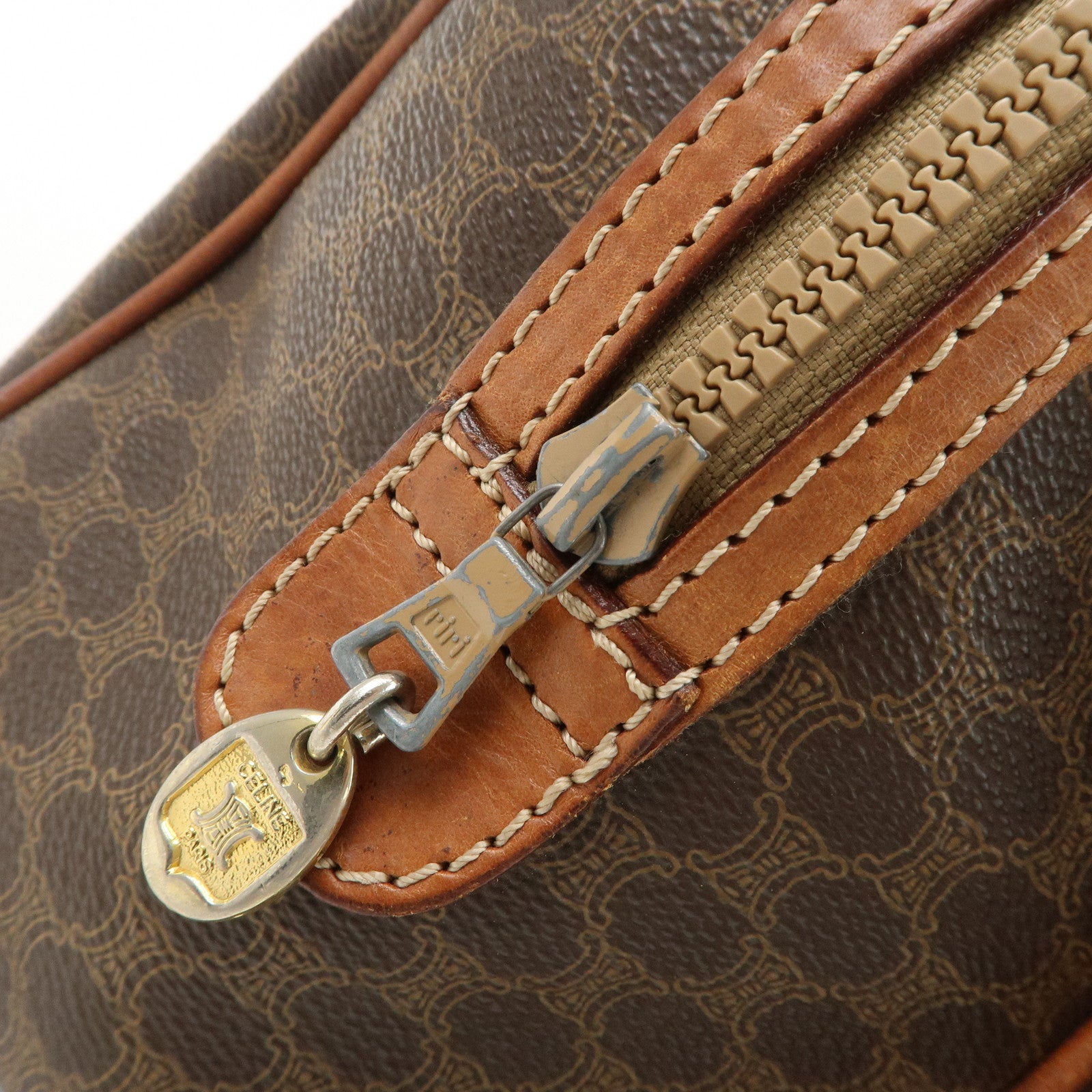 CELINE Macadam PVC Leather Boston Bag Brown Gold HDW