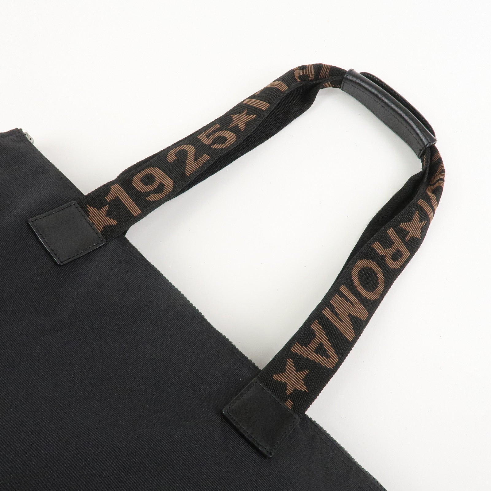 FENDI Nylon Leather Tote Bag Boston Bag Black 26680