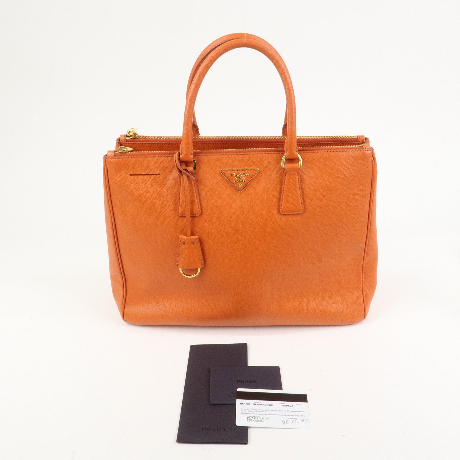 PRADA Triangle Logo Galleria 2Way Bag Hand Bag Orange BN1786