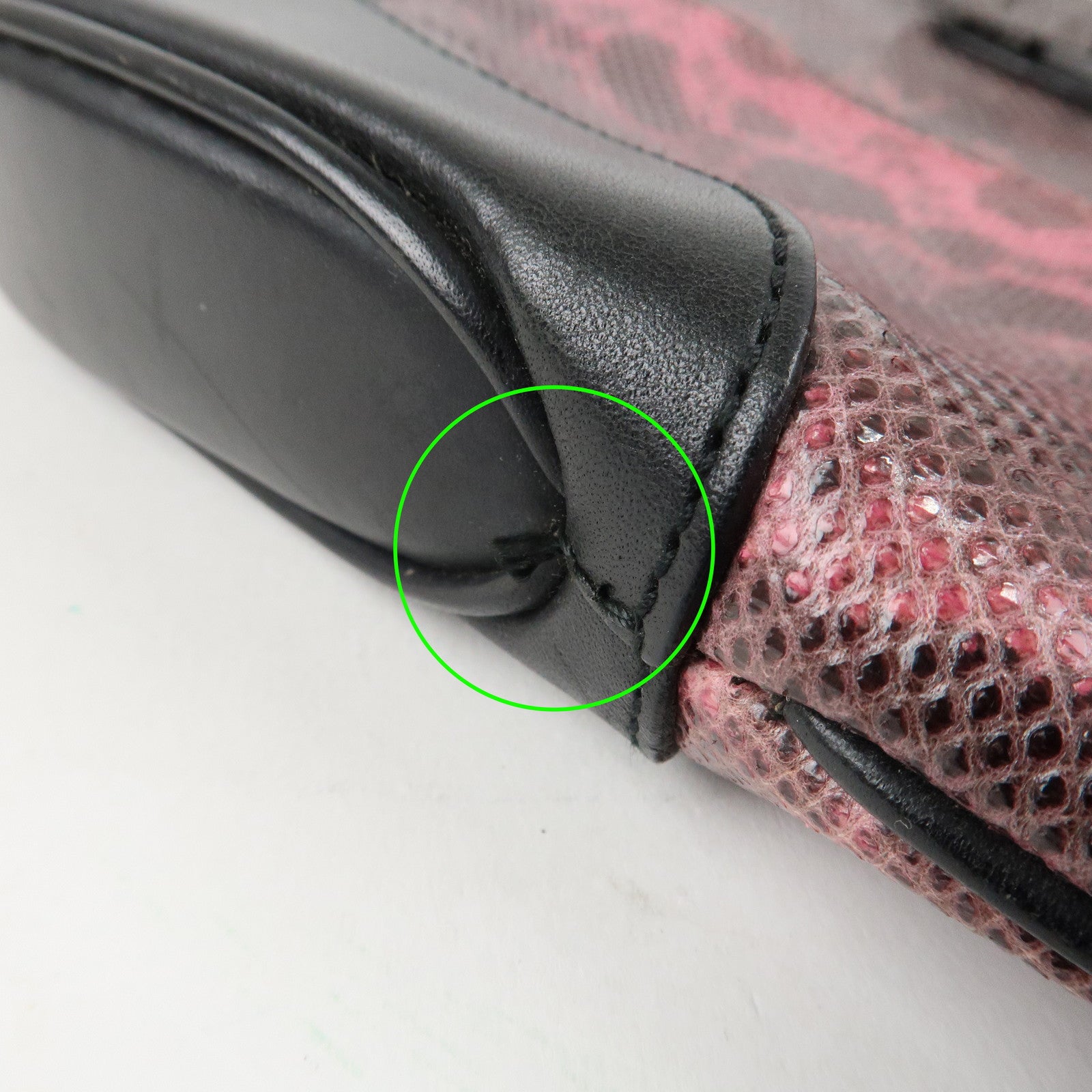 GUCCI Jackie Leather Python Shoulder Bag Black Pink 001.3306.3444 Used