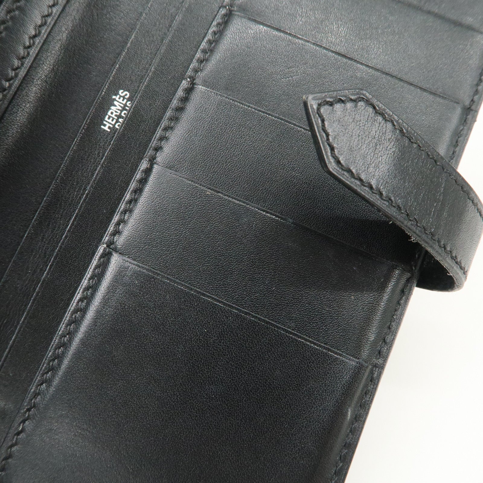 HERMES Box Calf Leather Beant Classic Long Wallet Black